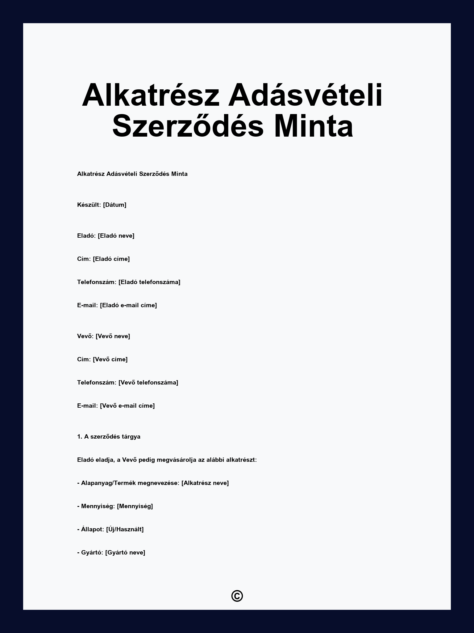 Alkatrész Adásvételi Szerződés Minta