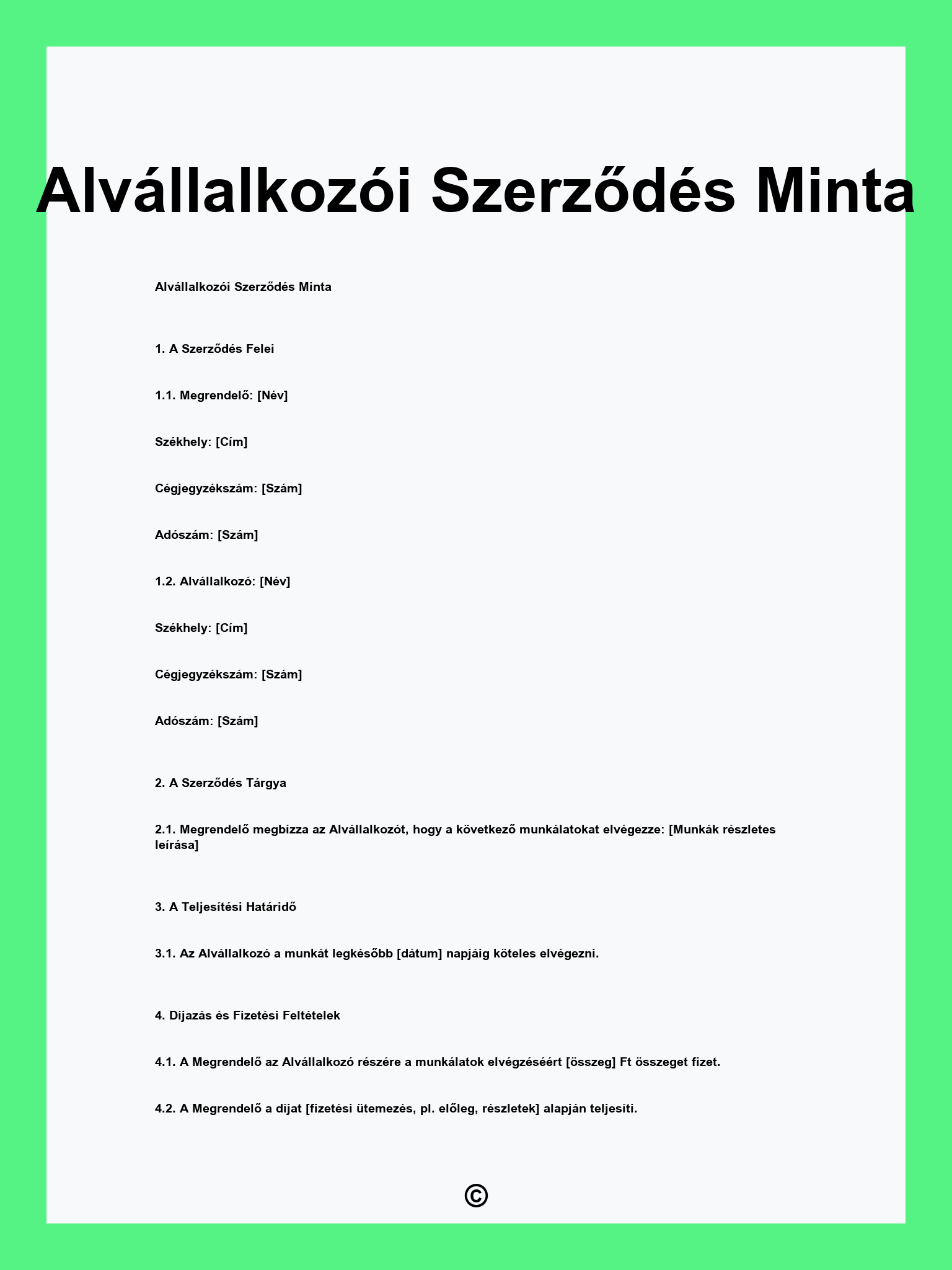 Alvállalkozói Szerződés Minta