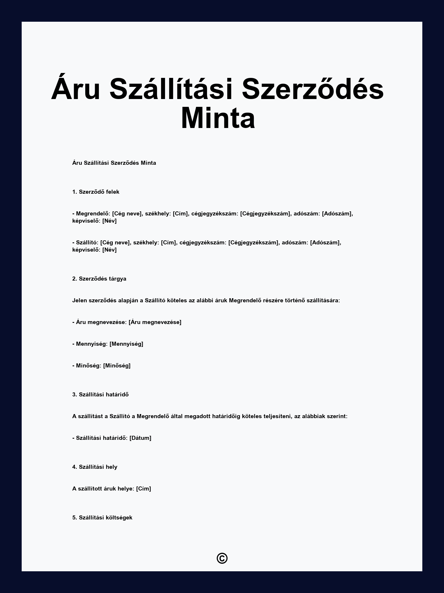 Áru Szállítási Szerződés Minta