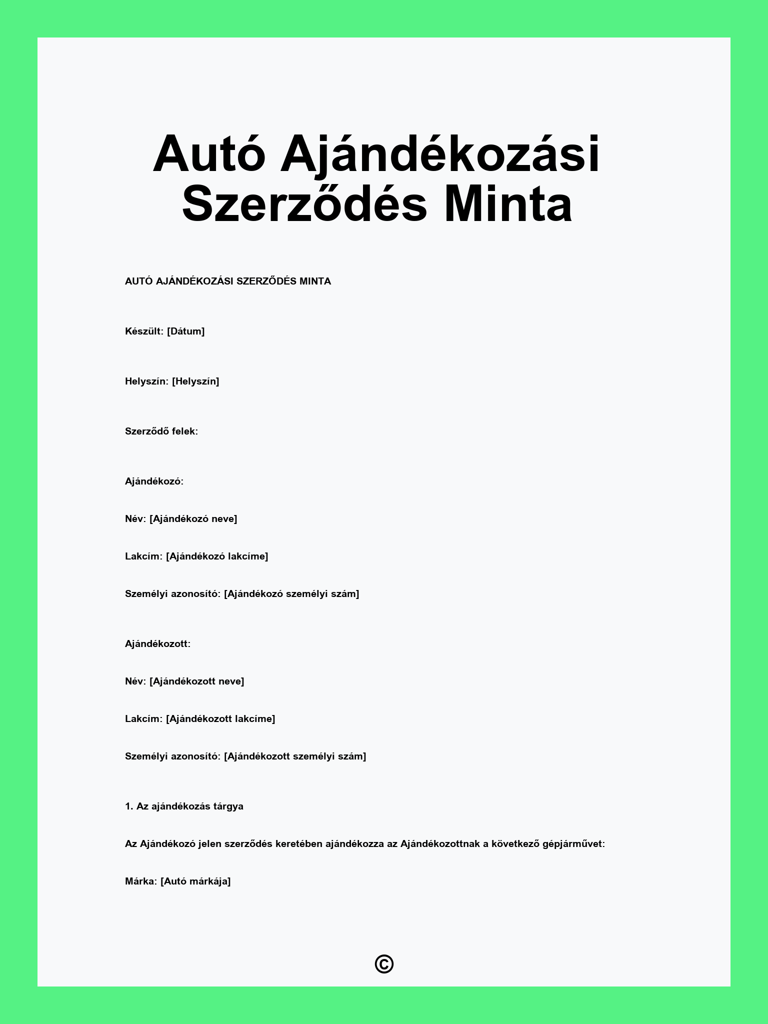 Autó Ajándékozási Szerződés Minta