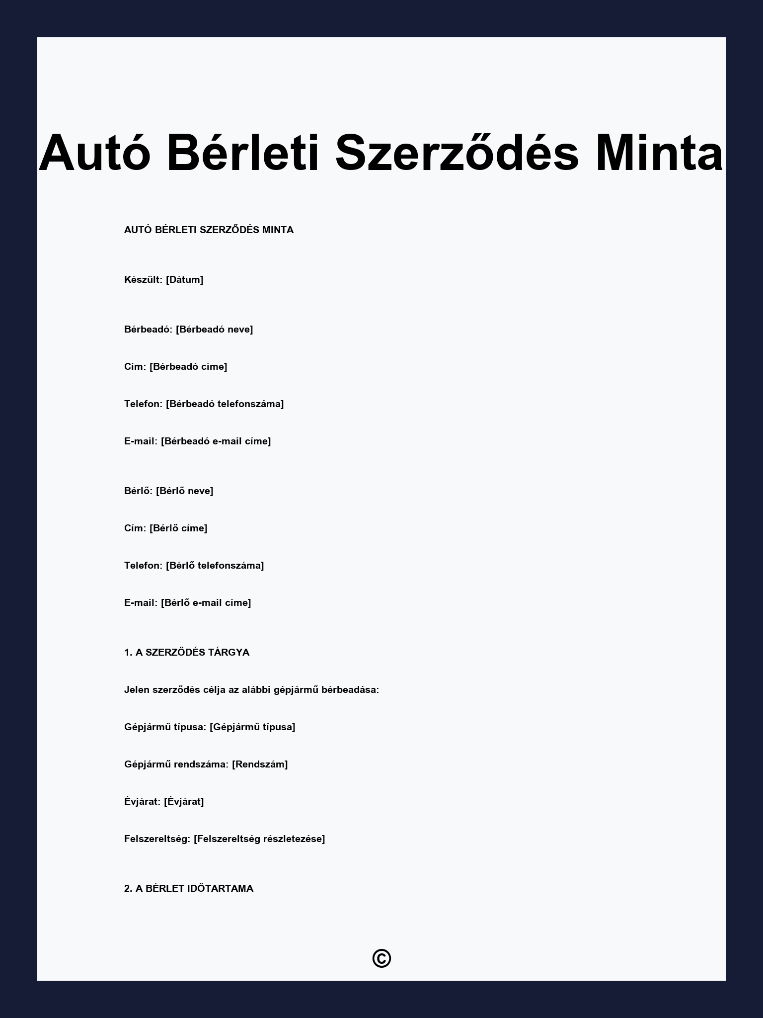 Autó Bérleti Szerződés Minta