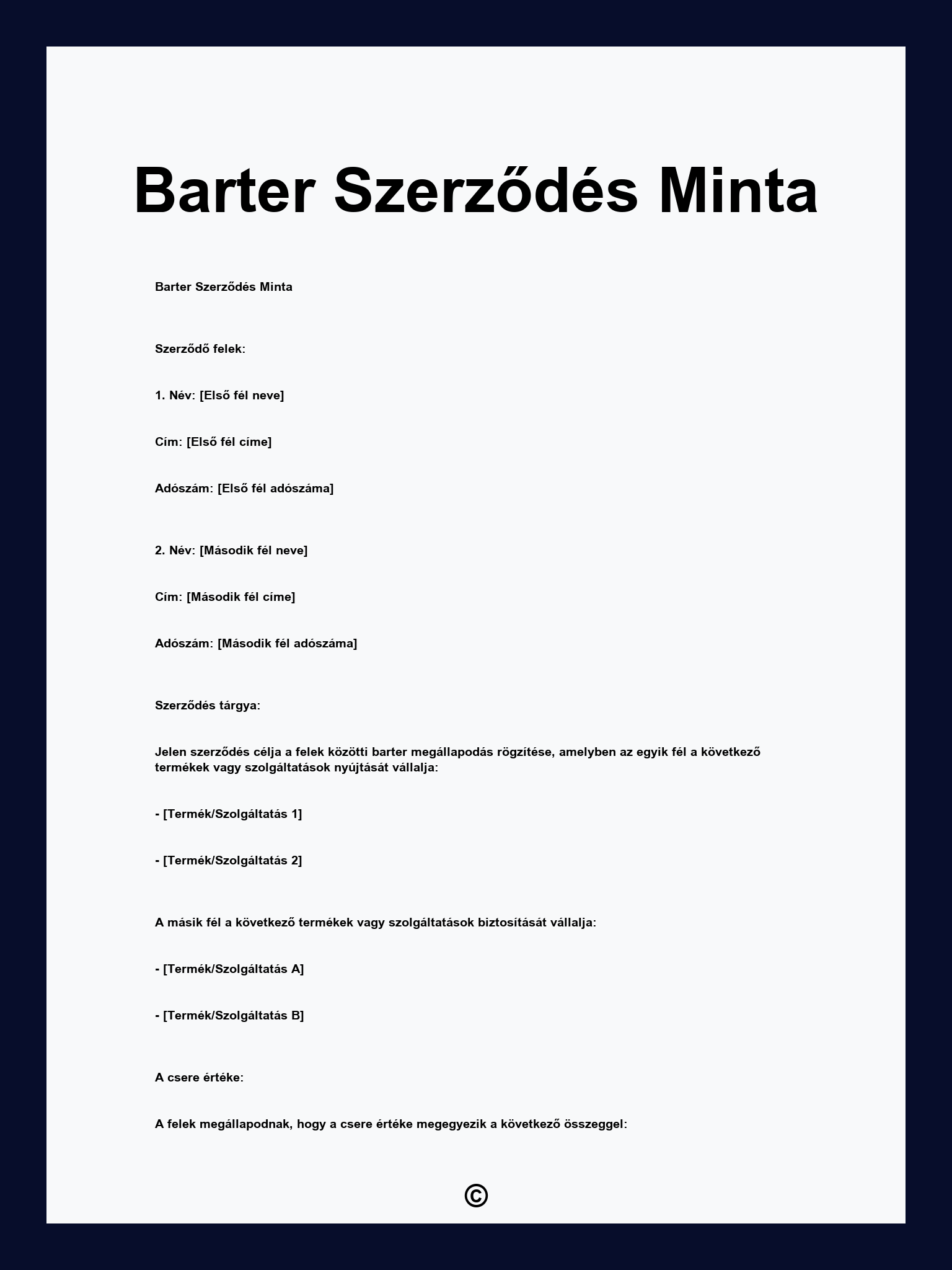 Barter Szerződés Minta