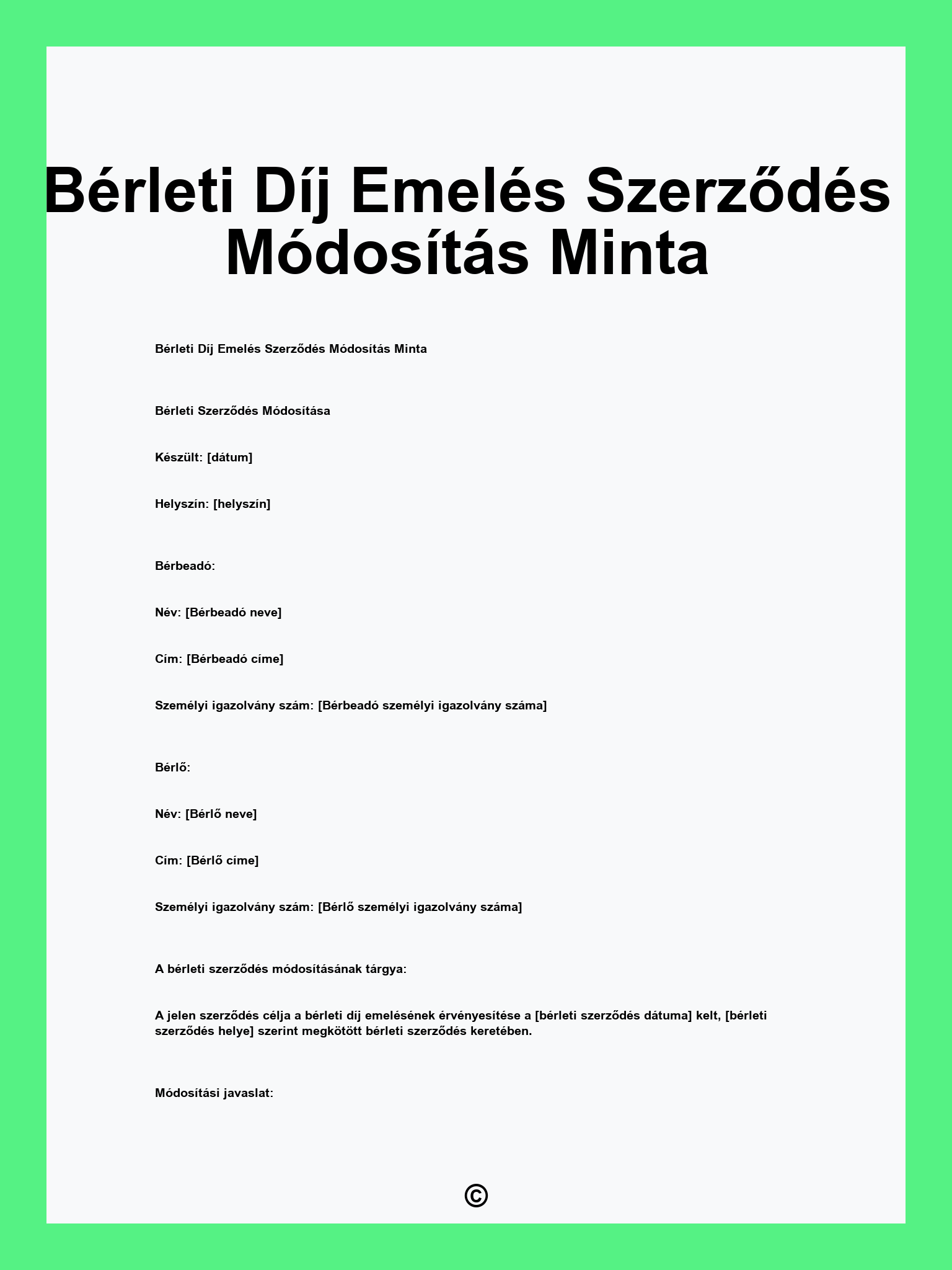 Bérleti Díj Emelés Szerződés Módosítás Minta