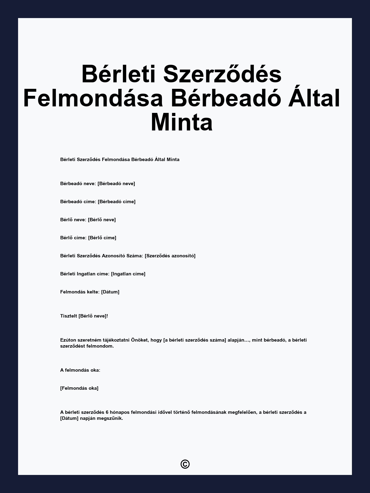 Bérleti Szerződés Felmondása Bérbeadó Által Minta