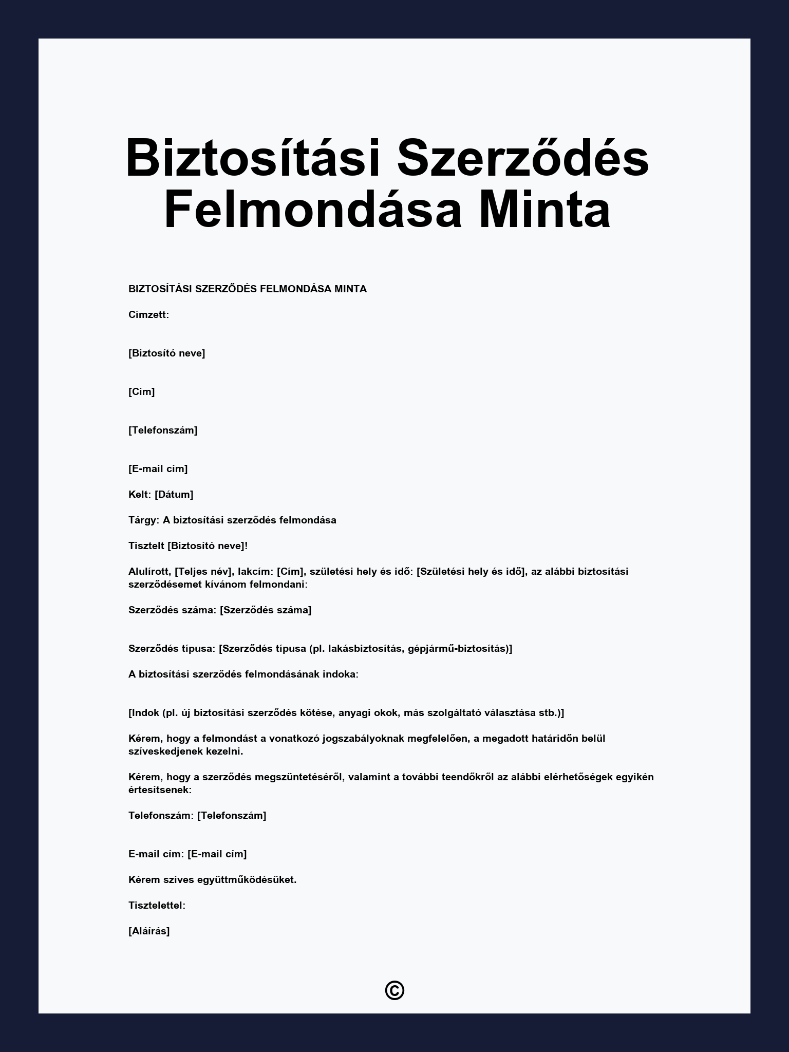 Biztosítási Szerződés Felmondása Minta