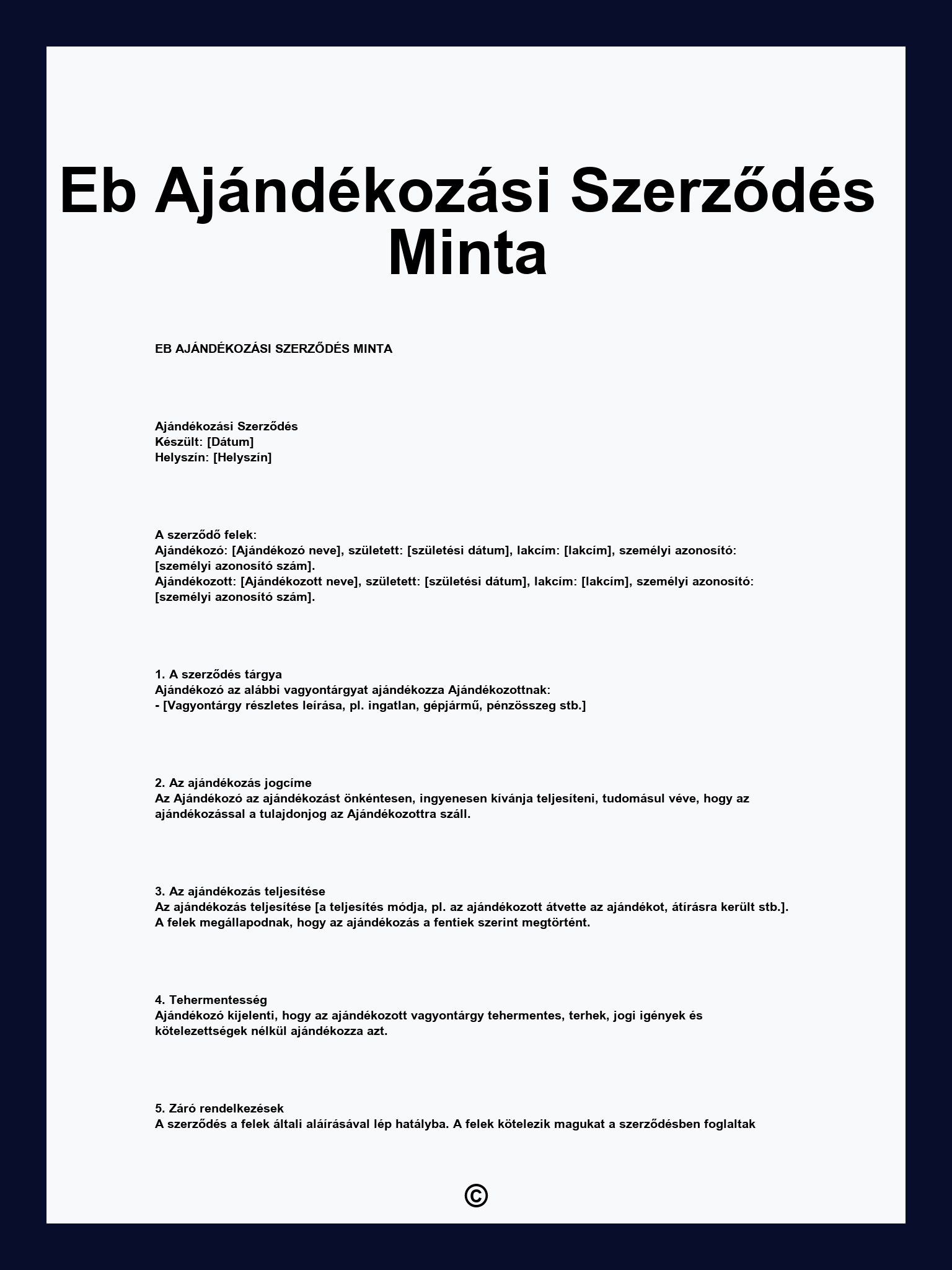 Eb Ajándékozási Szerződés Minta