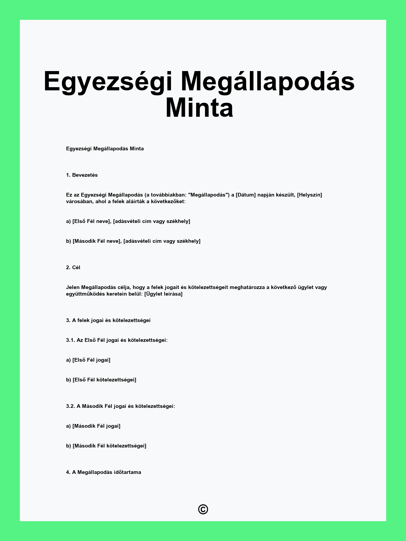 Egyezségi Megállapodás Minta