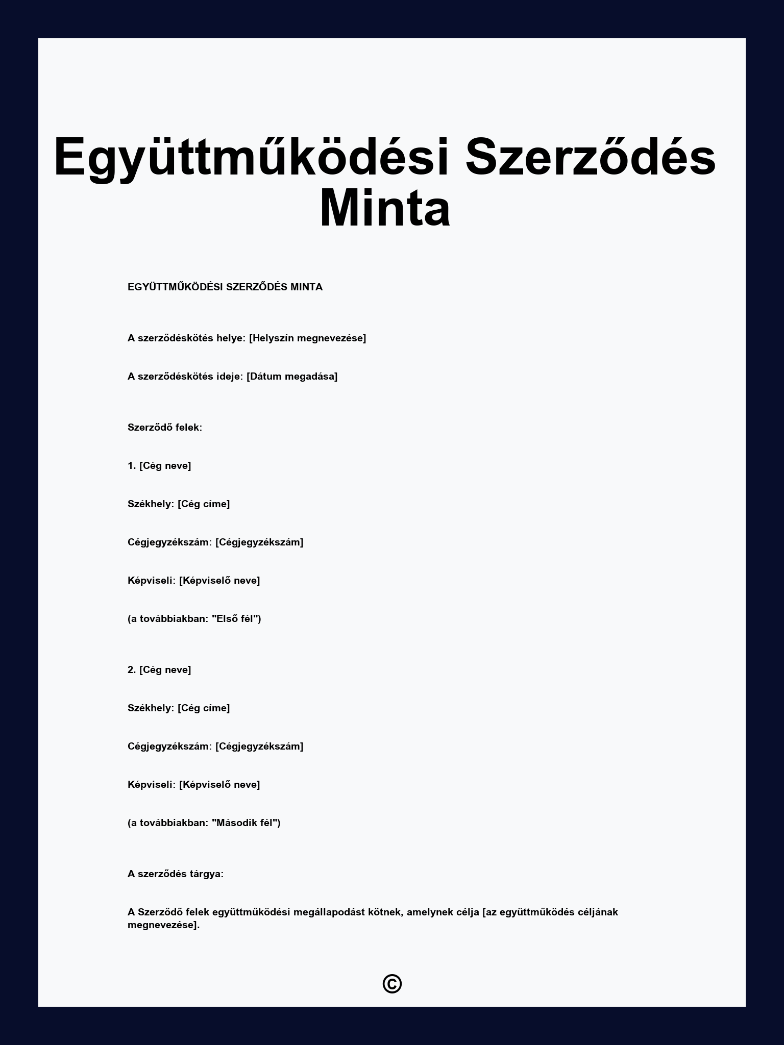 Együttműködési Szerződés Minta