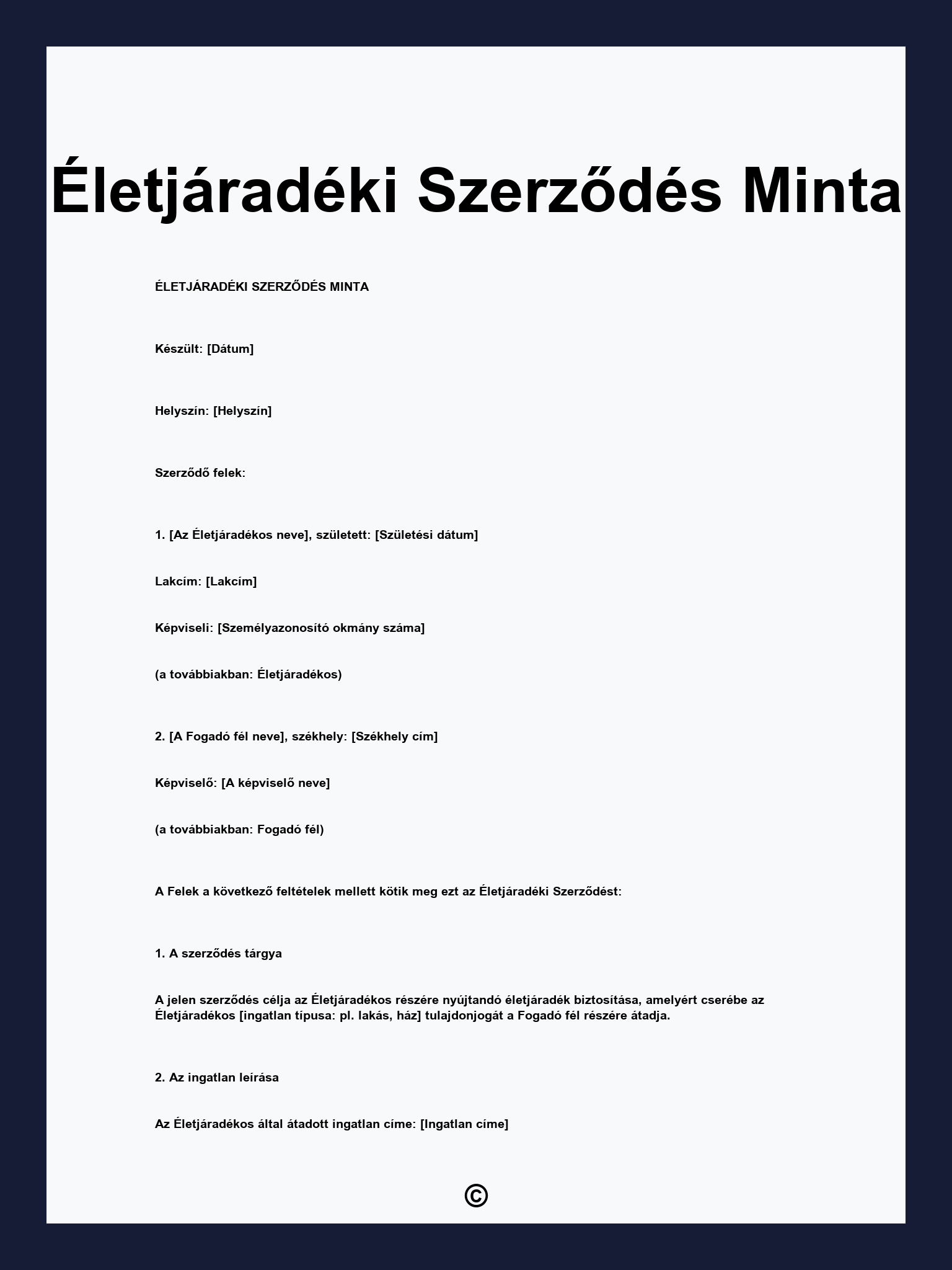 Életjáradéki Szerződés Minta