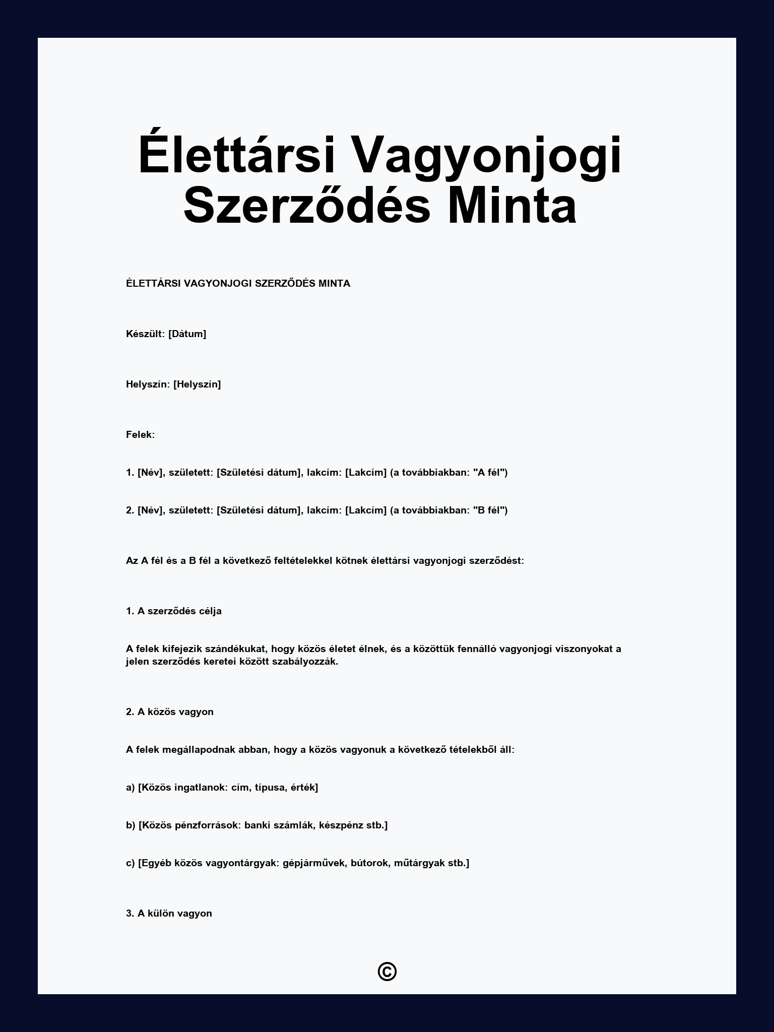 Élettársi Vagyonjogi Szerződés Minta