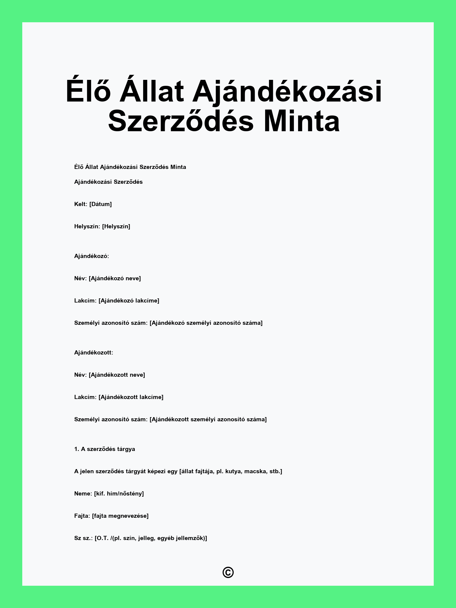 Élő Állat Ajándékozási Szerződés Minta