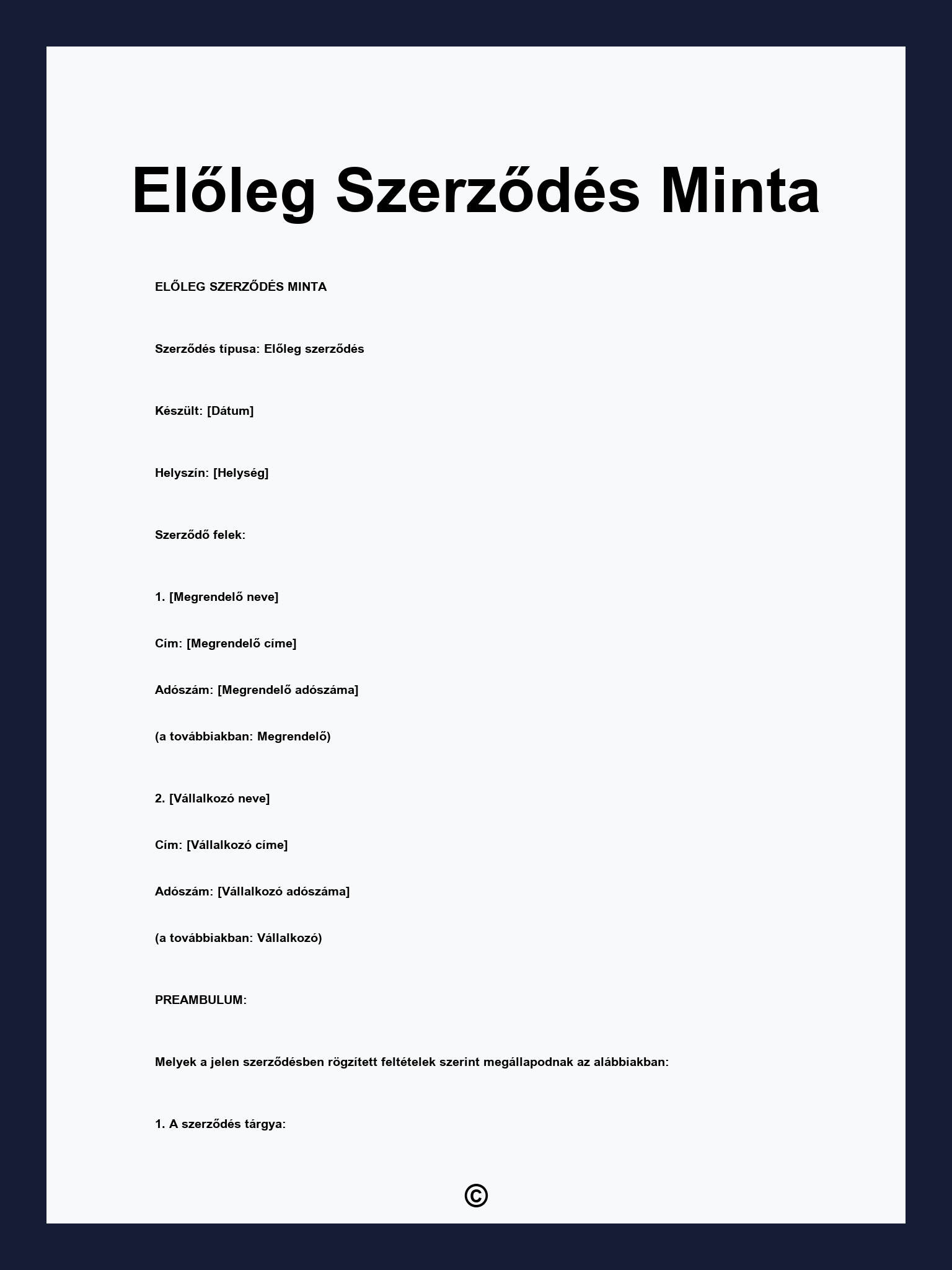 Előleg Szerződés Minta