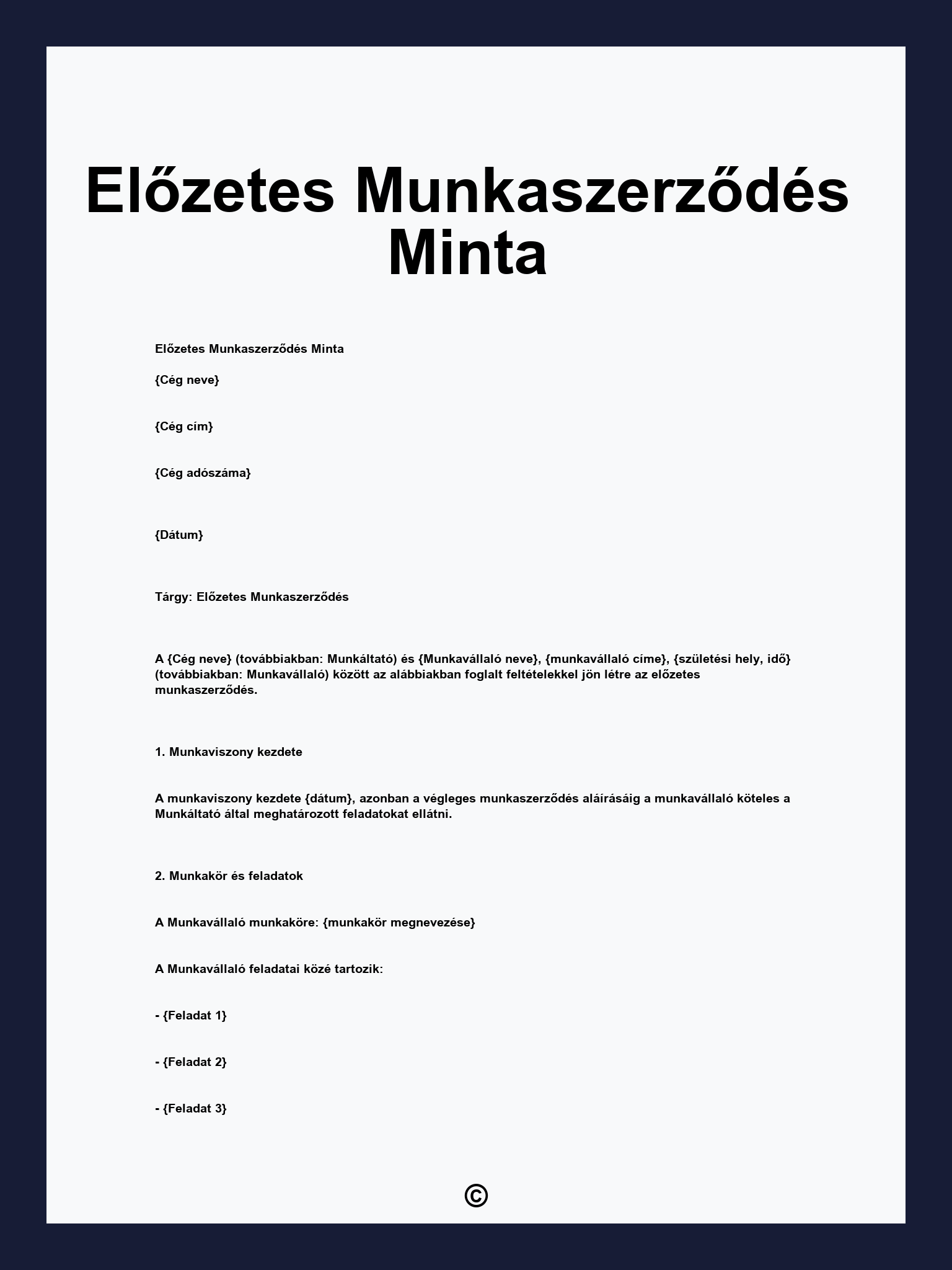 Előzetes Munkaszerződés Minta