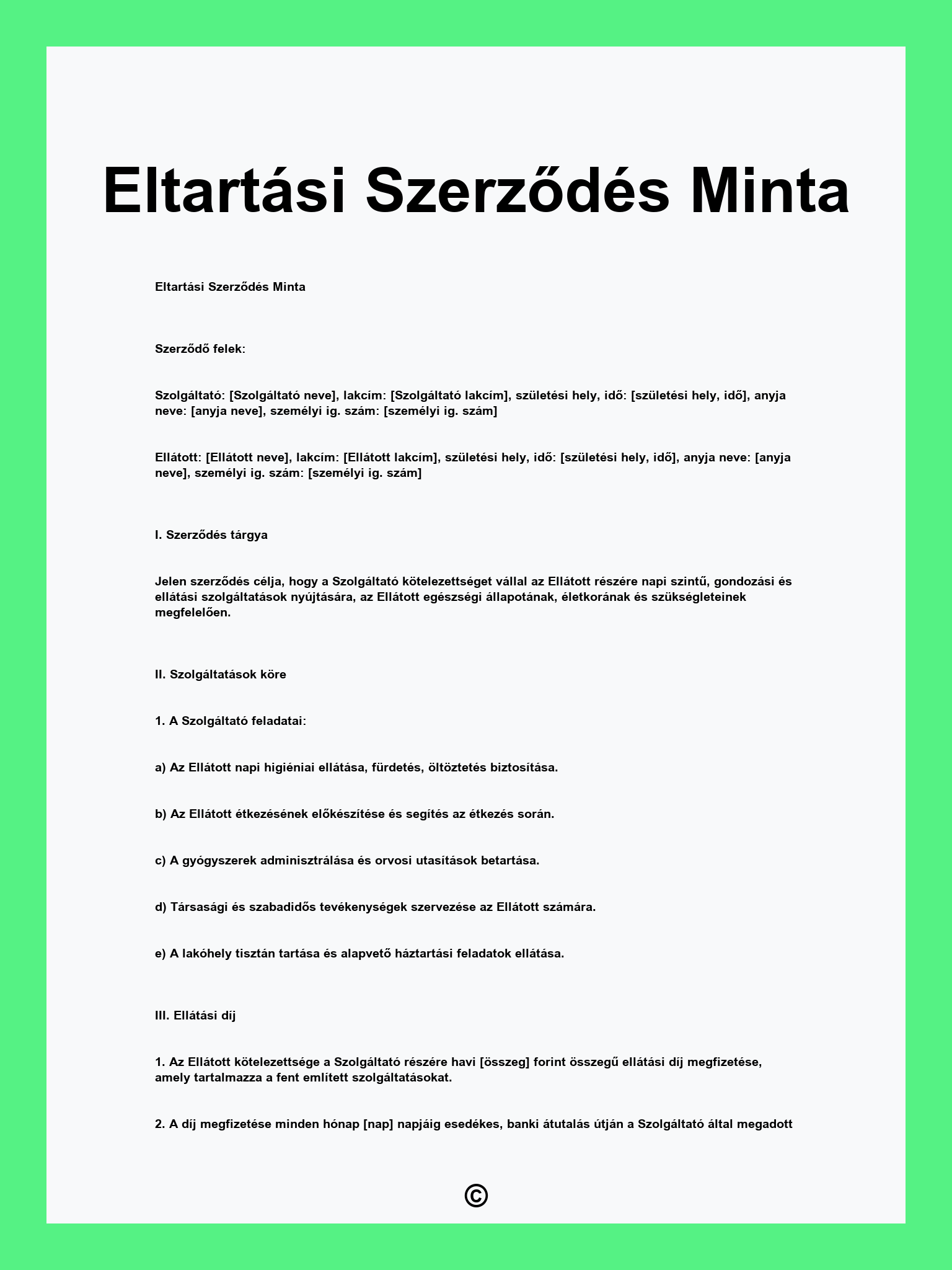 Eltartási Szerződés Minta