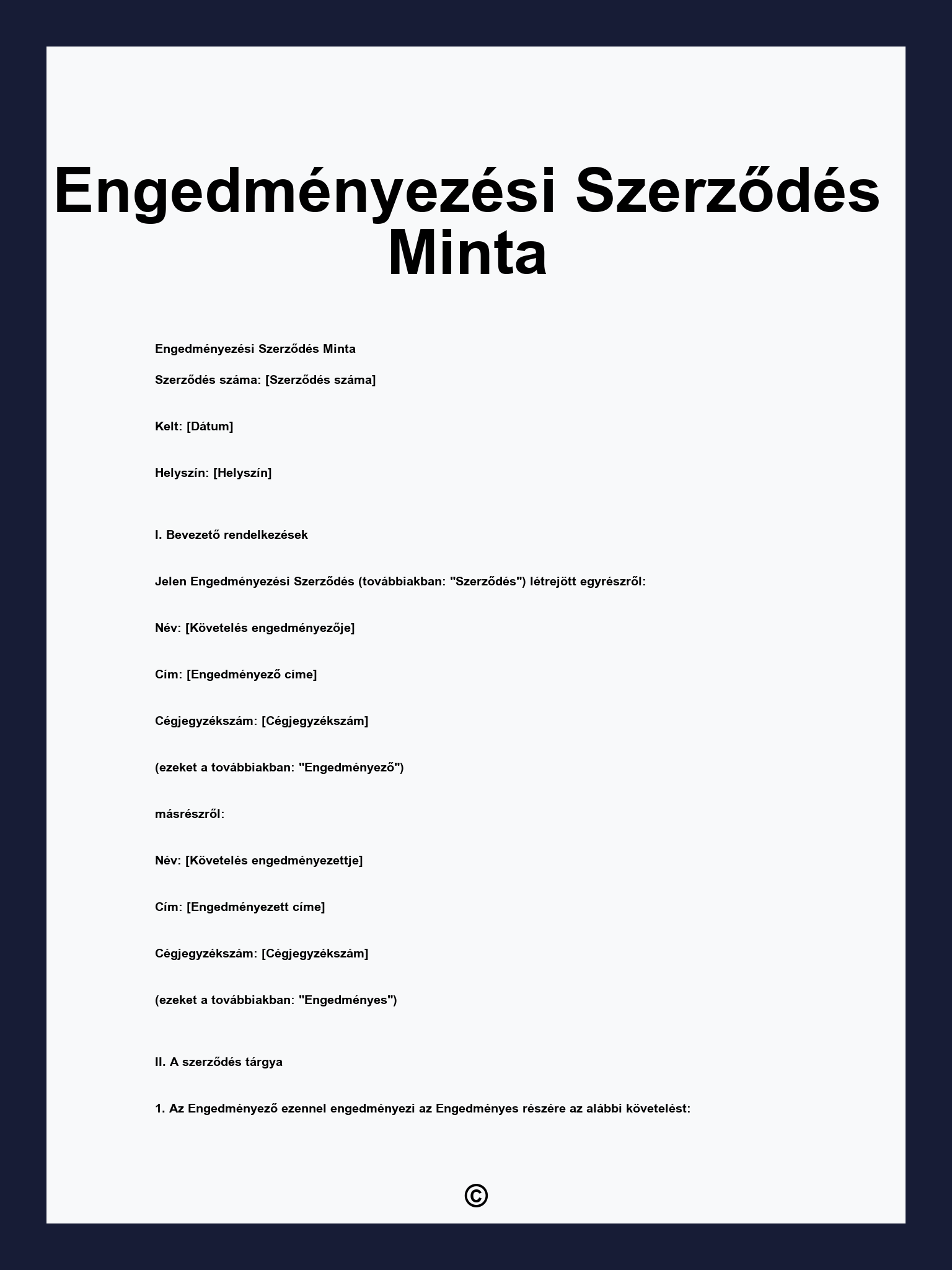 Engedményezési Szerződés Minta
