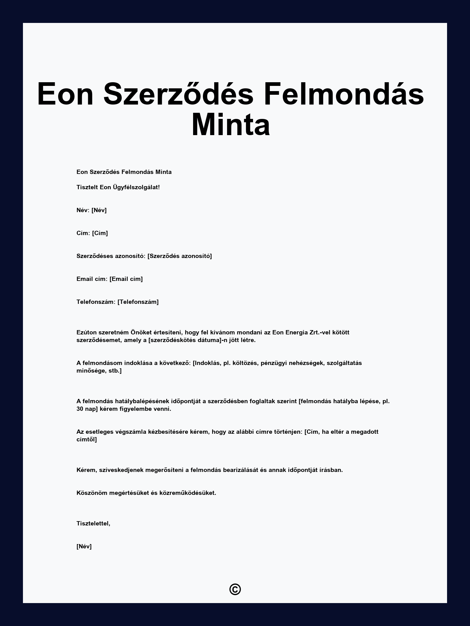 Eon Szerződés Felmondás Minta