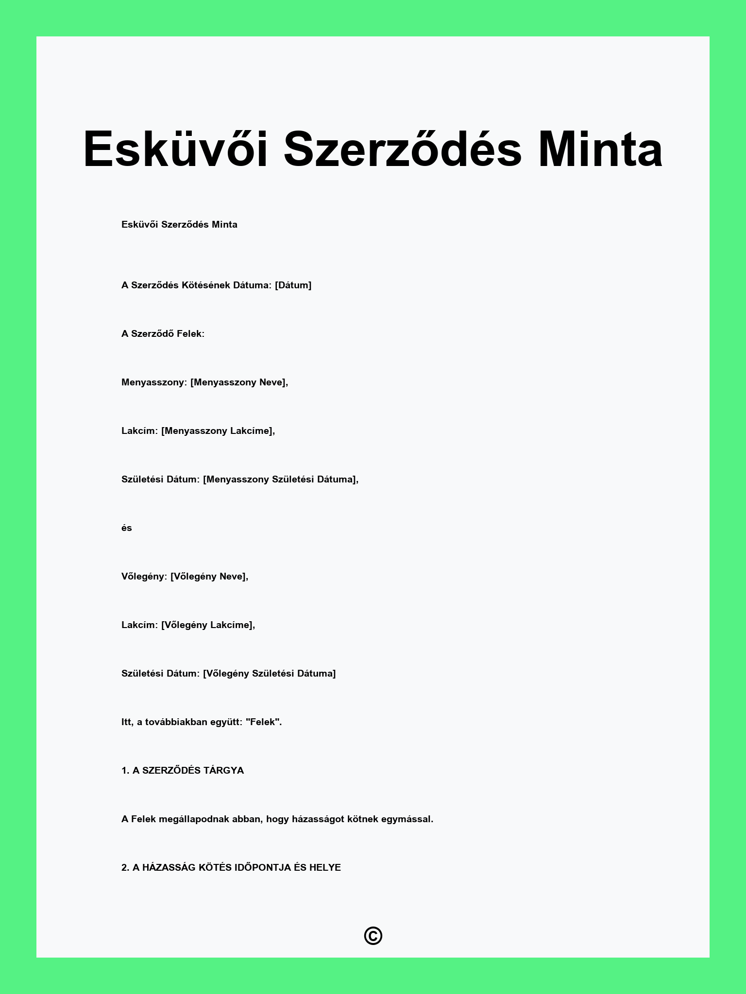 Esküvői Szerződés Minta