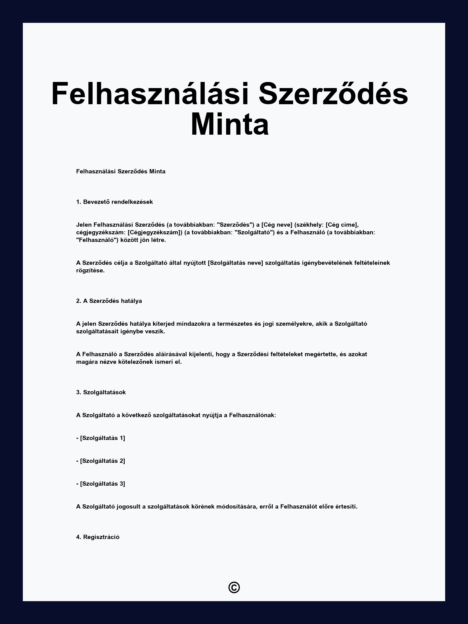 Felhasználási Szerződés Minta