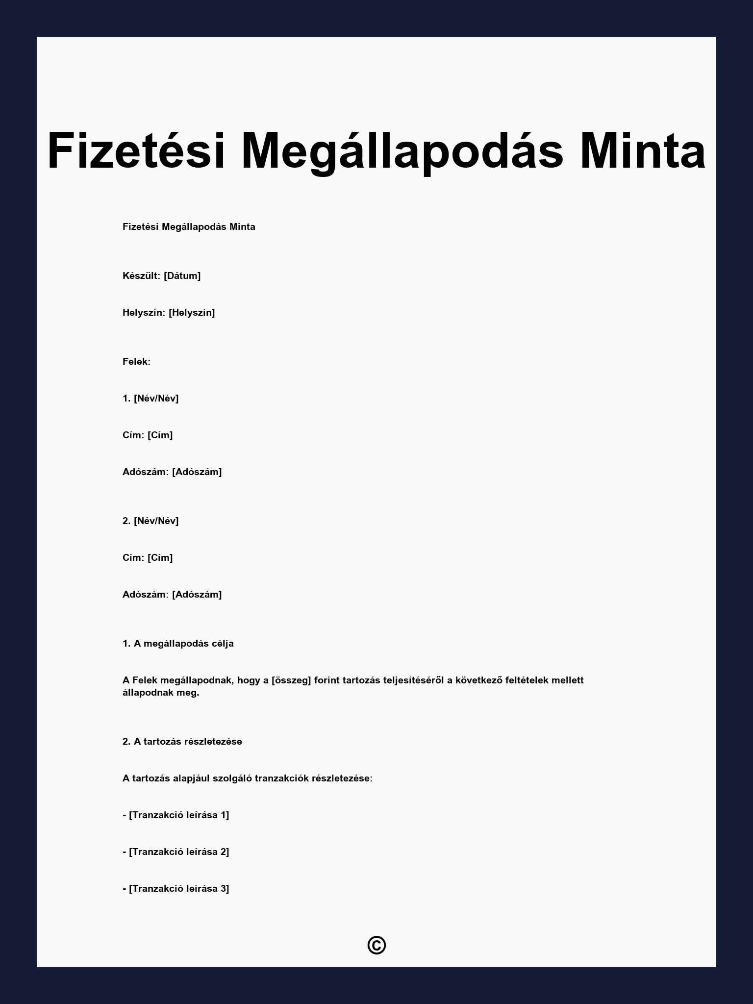 Fizetési Megállapodás Minta