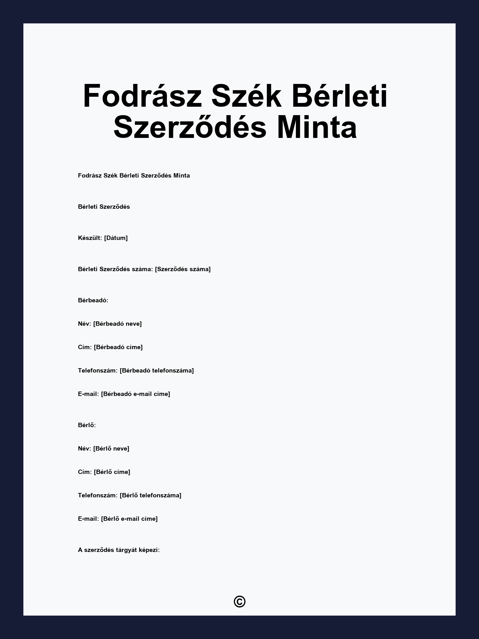 Fodrász Szék Bérleti Szerződés Minta