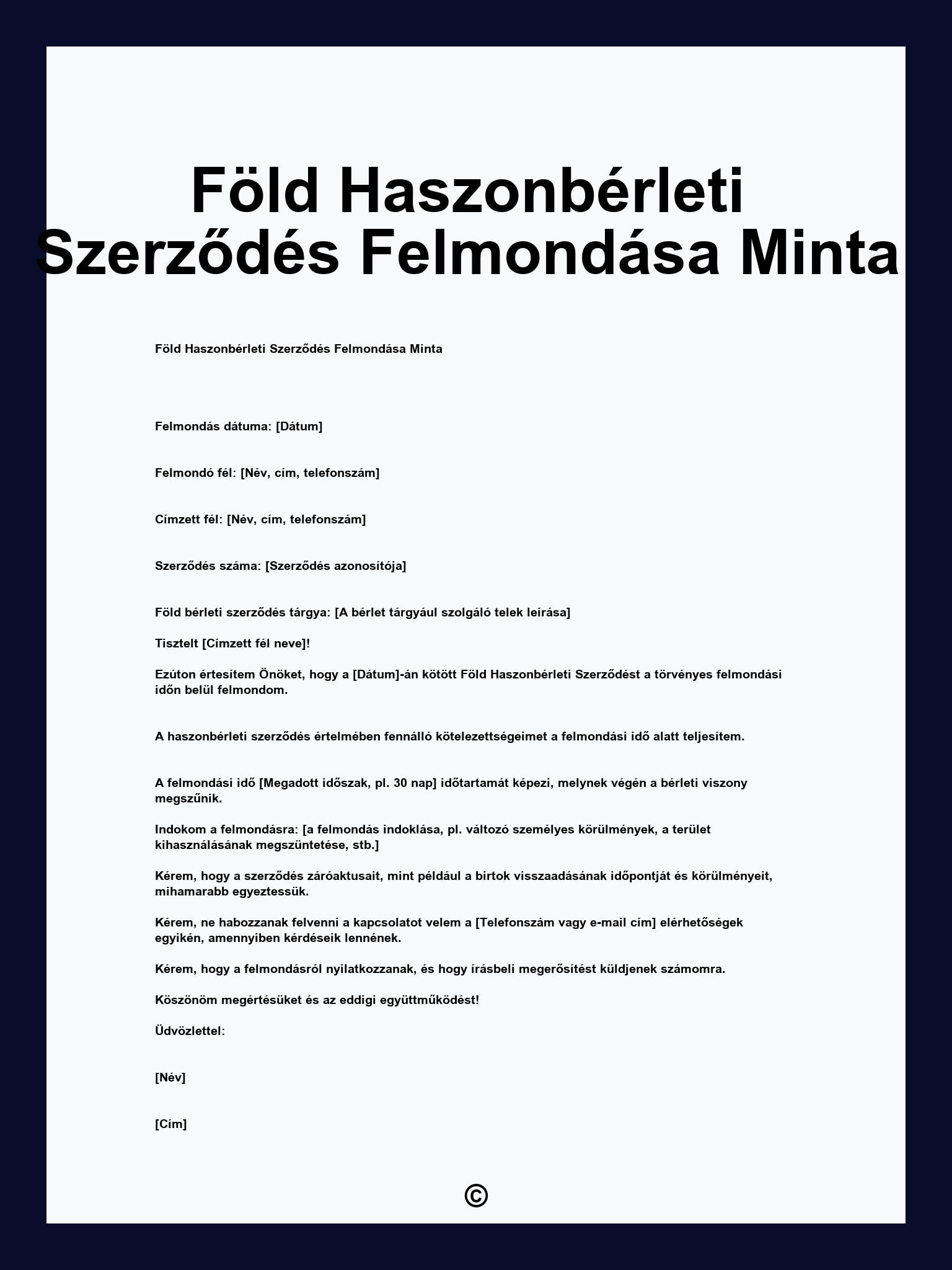 Föld Haszonbérleti Szerződés Felmondása Minta