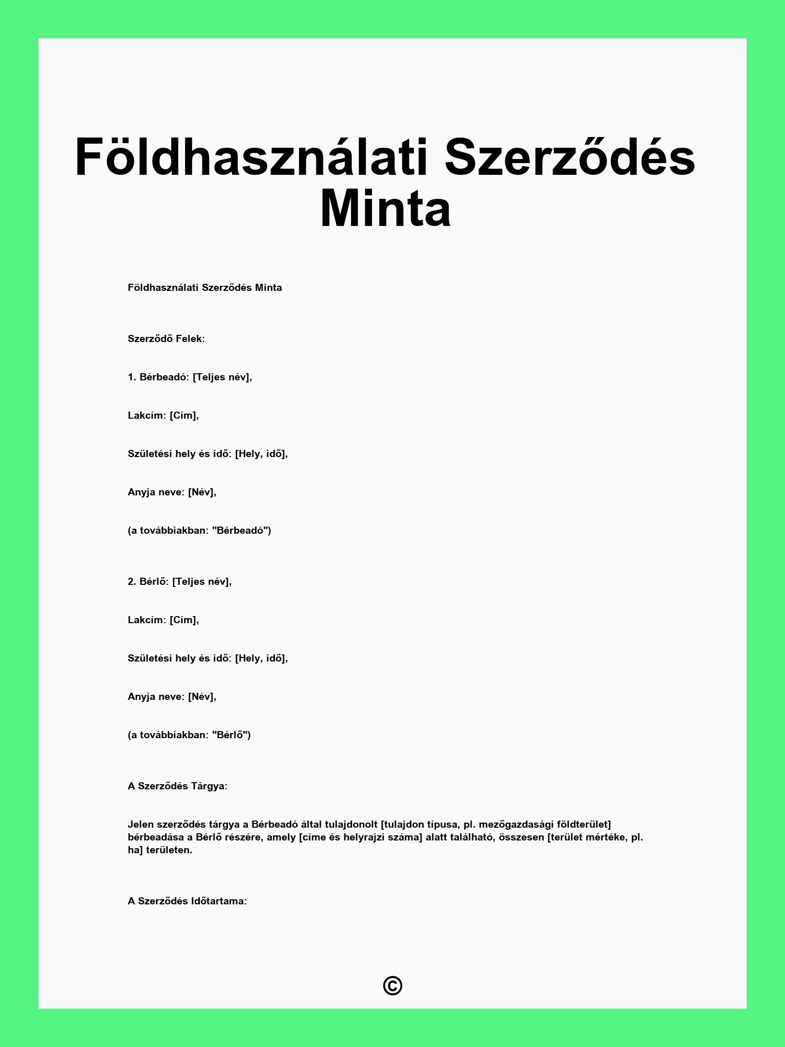 Földhasználati Szerződés Minta
