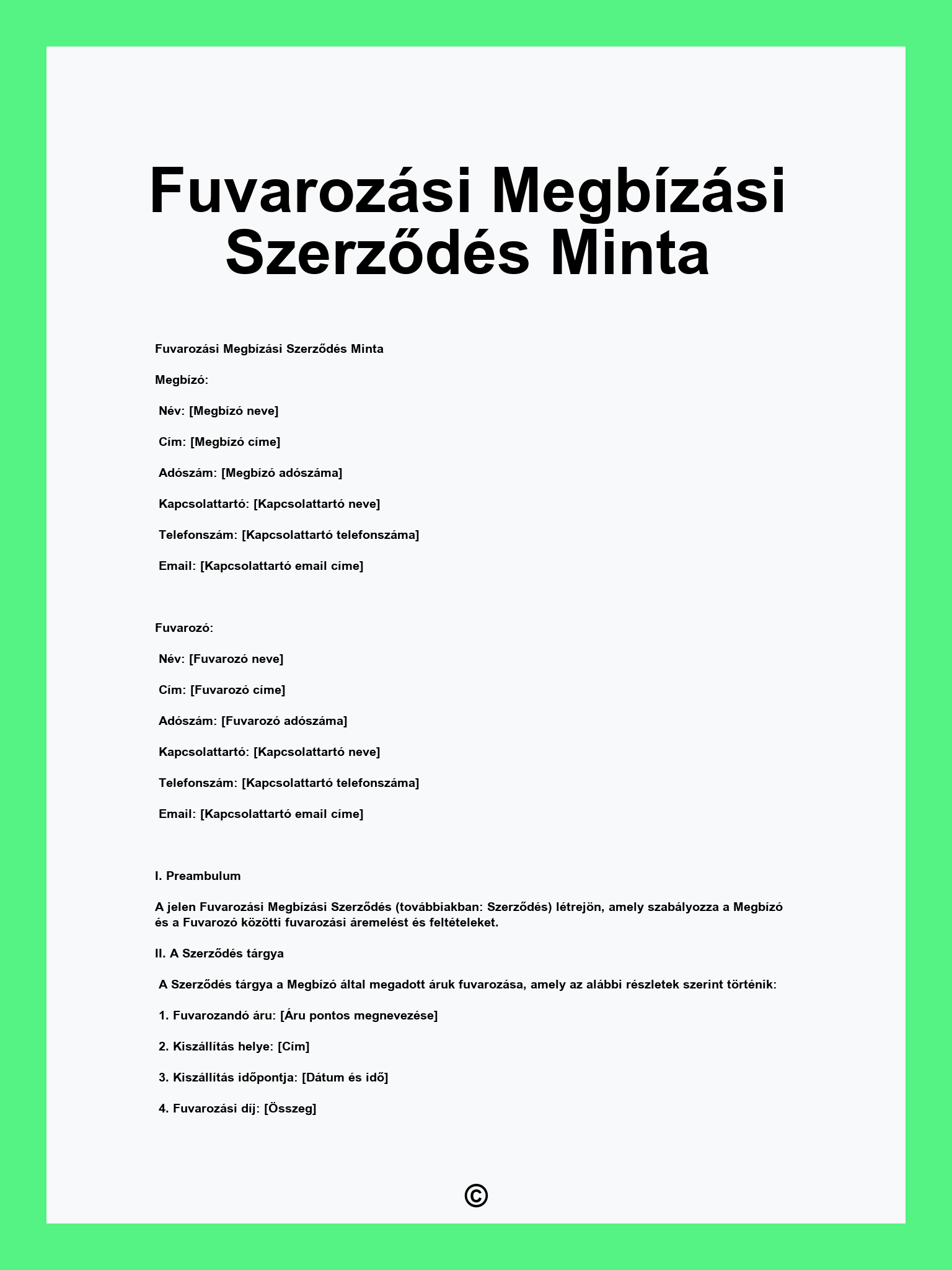 Fuvarozási Megbízási Szerződés Minta
