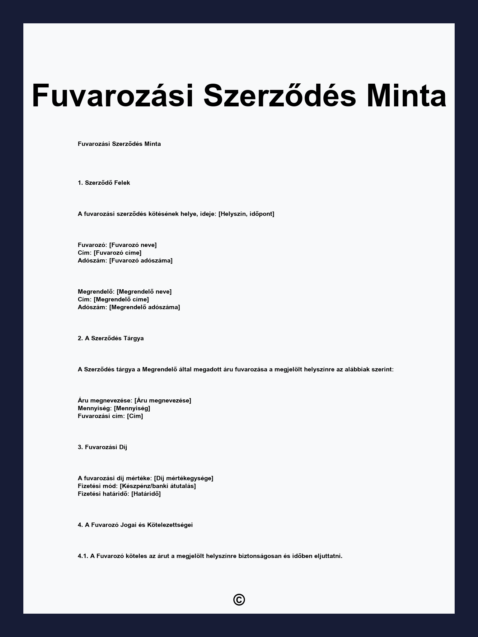 Fuvarozási Szerződés Minta