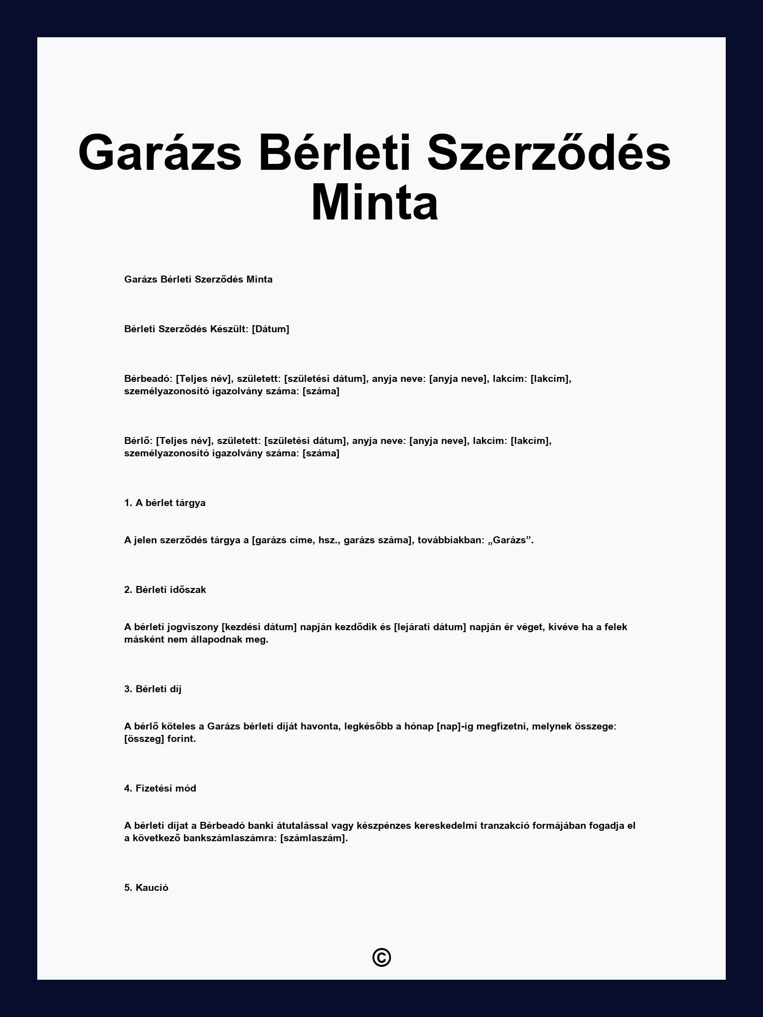Garázs Bérleti Szerződés Minta