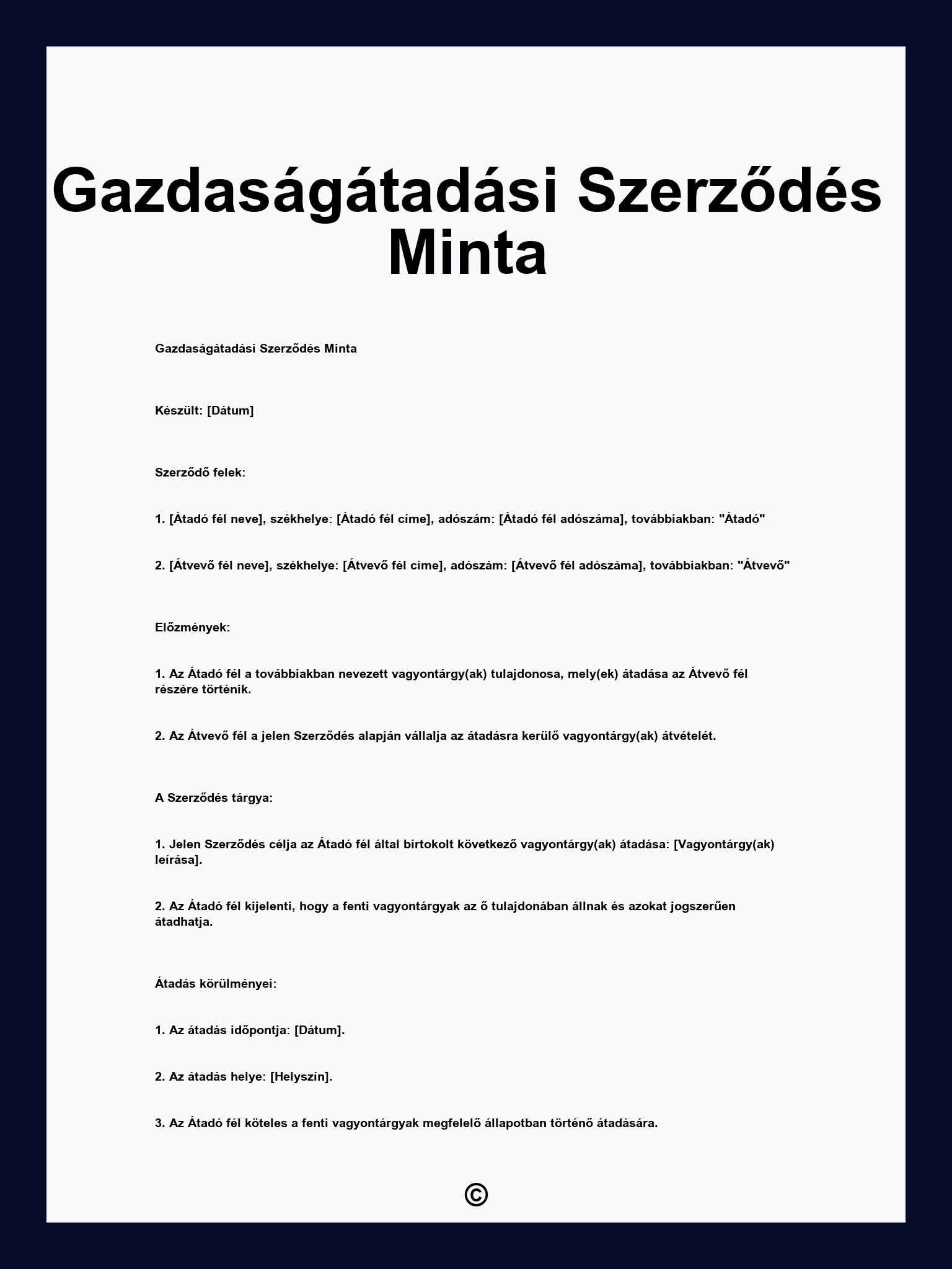 Gazdaságátadási Szerződés Minta