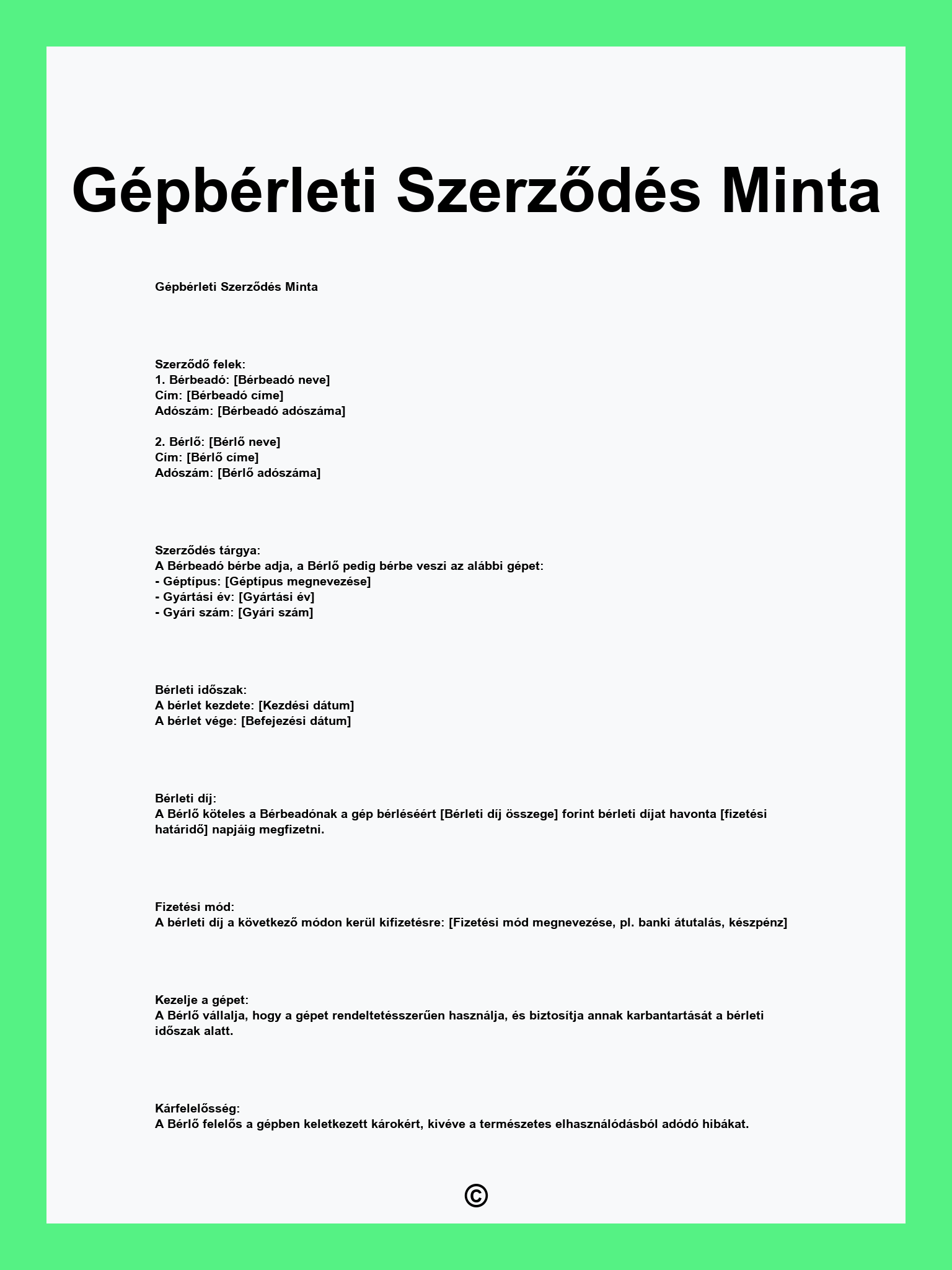 Gépbérleti Szerződés Minta