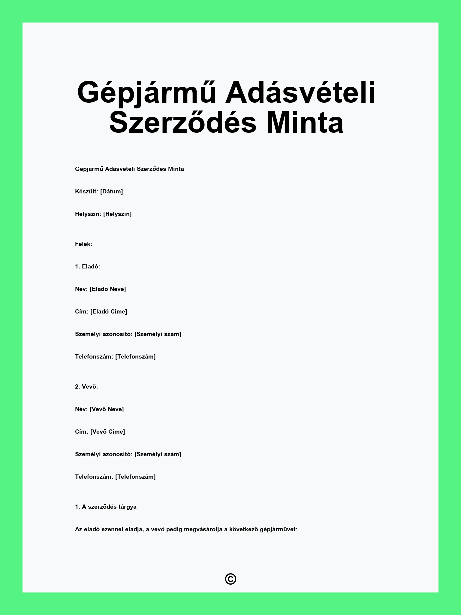 Gépjármű Adásvételi Szerződés Minta