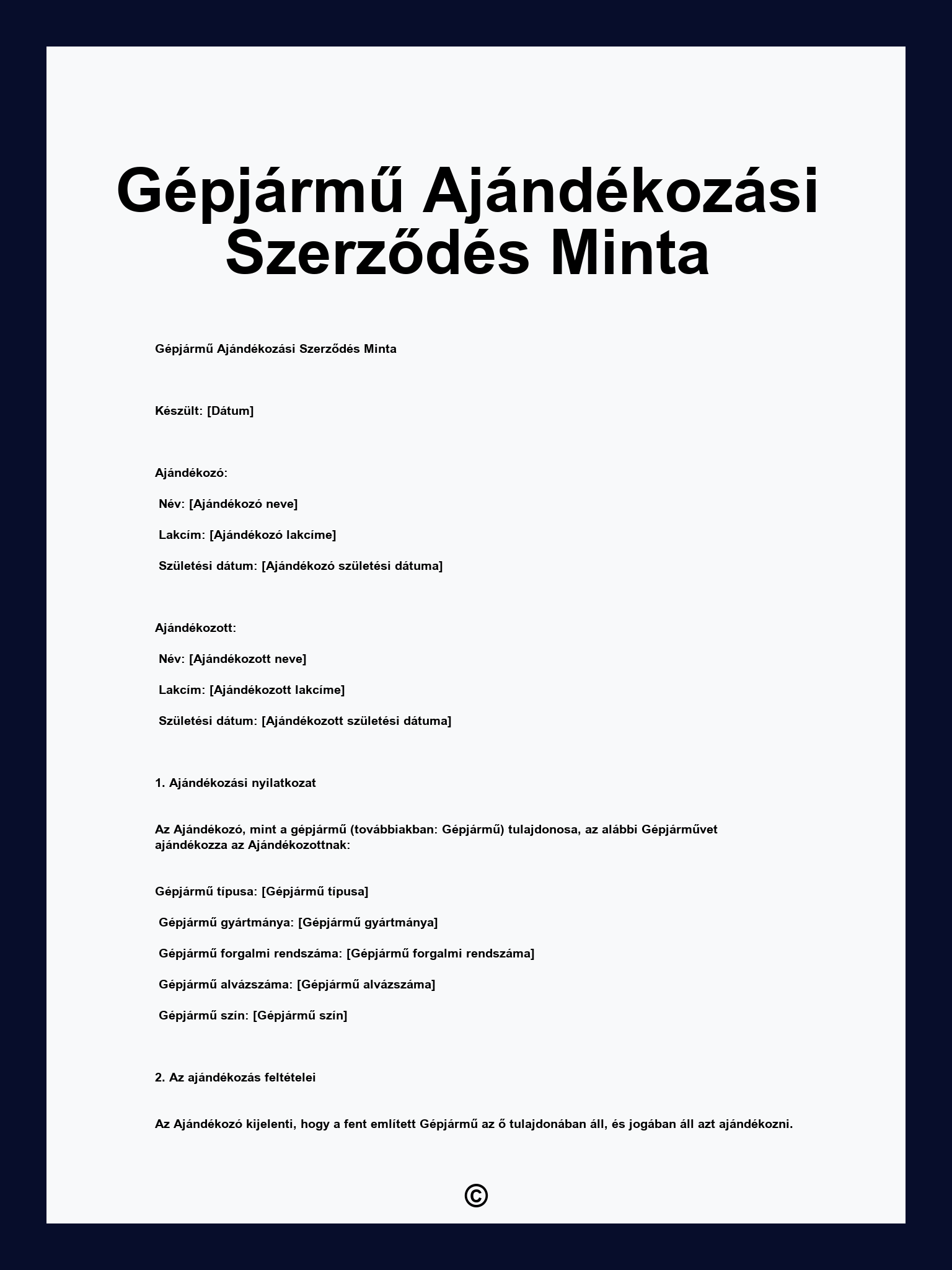 Gépjármű Ajándékozási Szerződés Minta