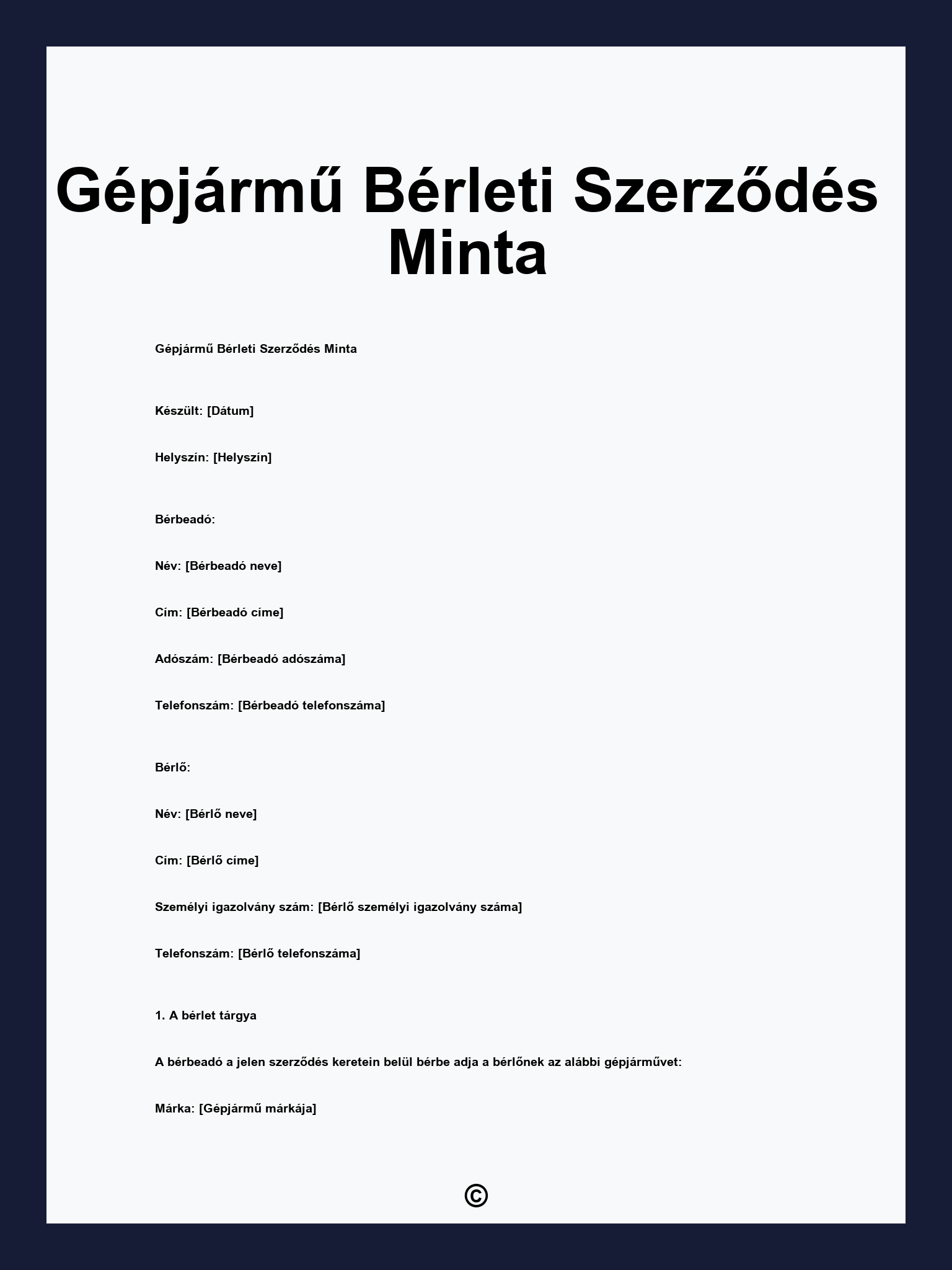 Gépjármű Bérleti Szerződés Minta