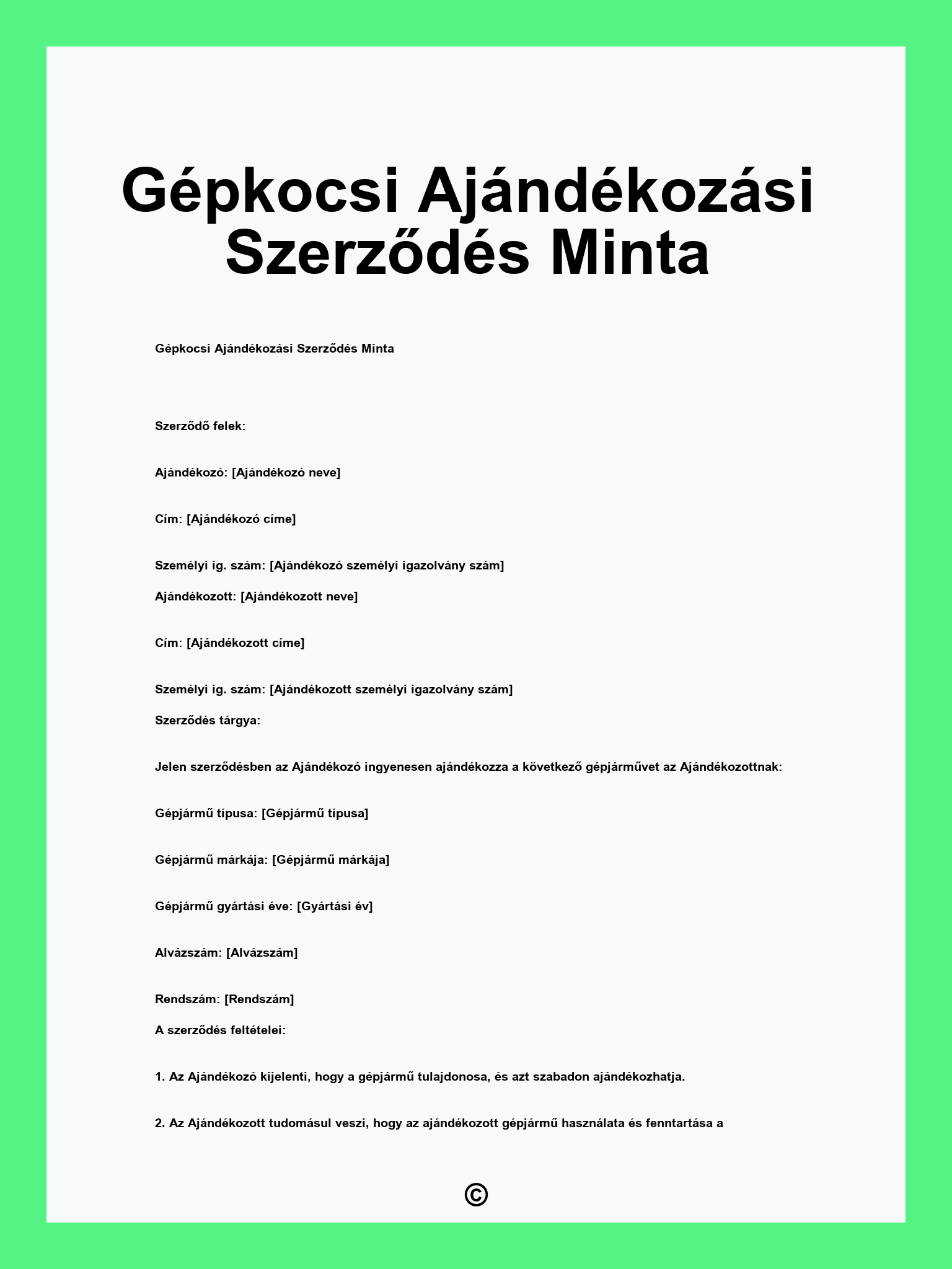 Gépkocsi Ajándékozási Szerződés Minta