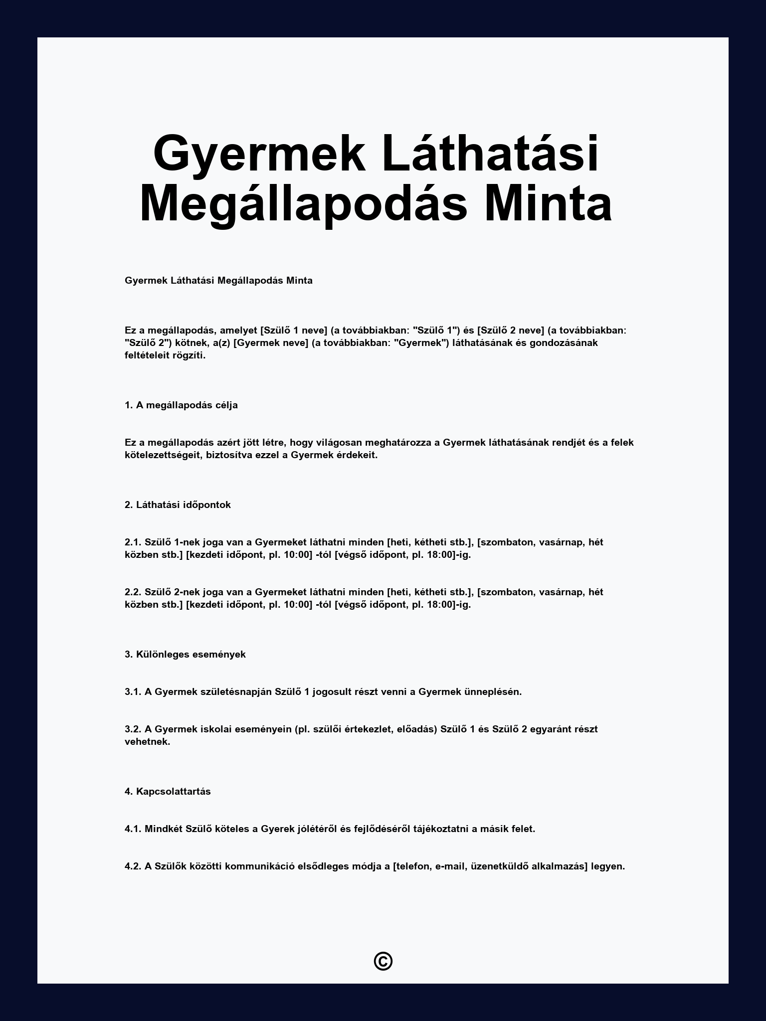 Gyermek Láthatási Megállapodás Minta
