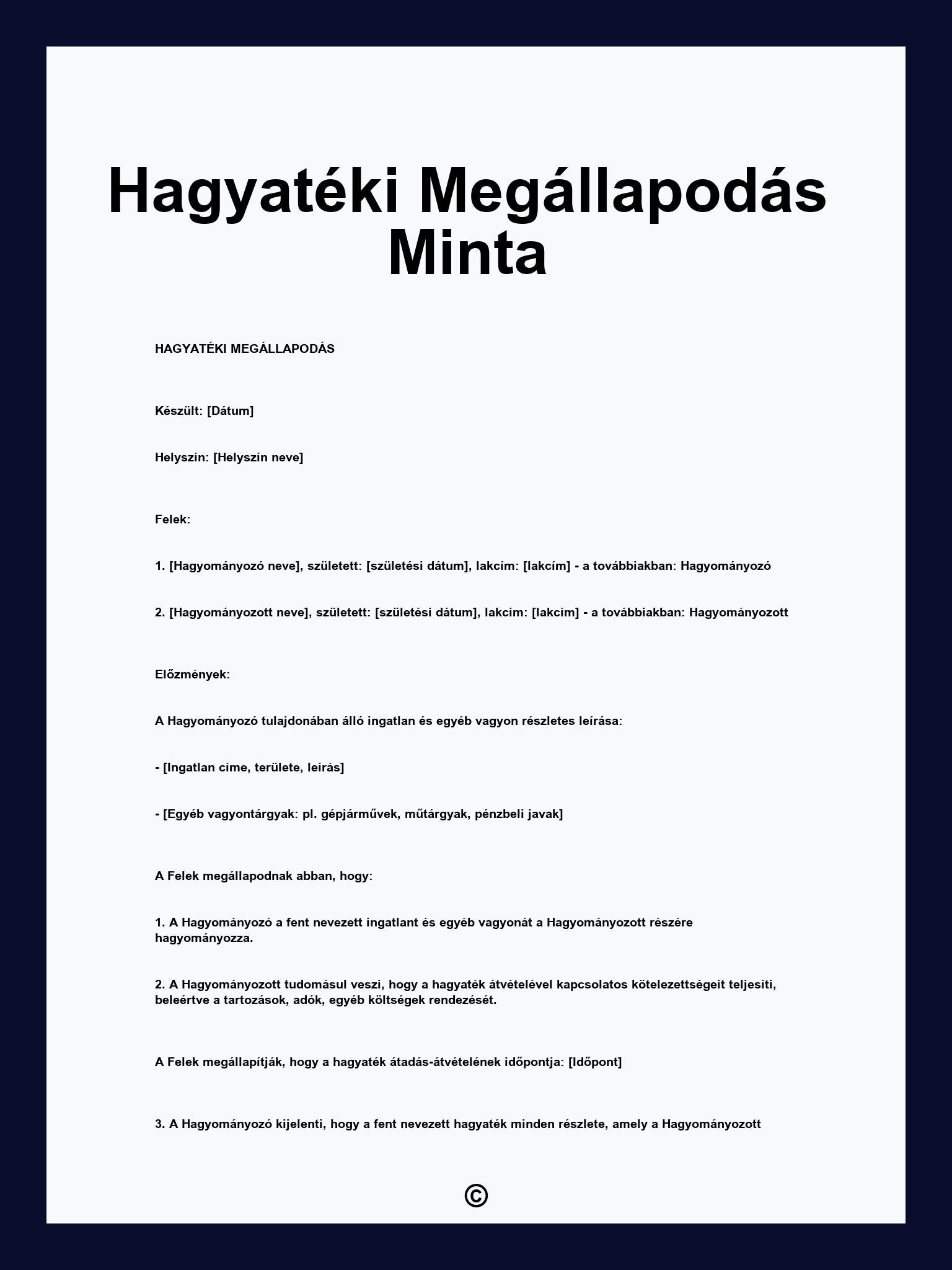 Hagyatéki Megállapodás Minta