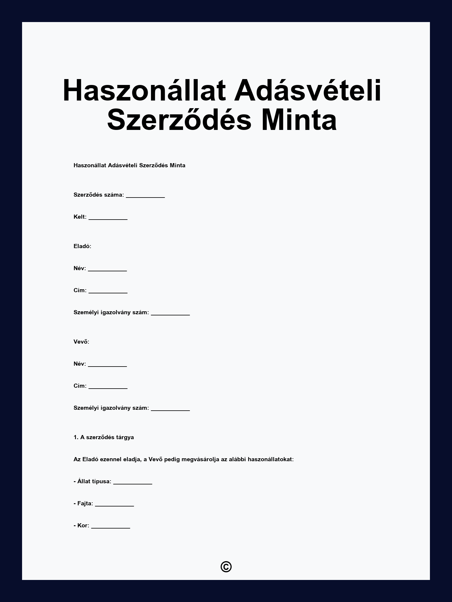 Haszonállat Adásvételi Szerződés Minta