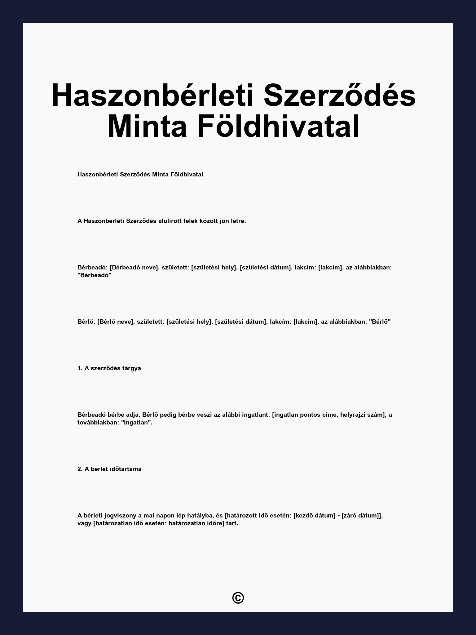 Haszonbérleti Szerződés Minta Földhivatal