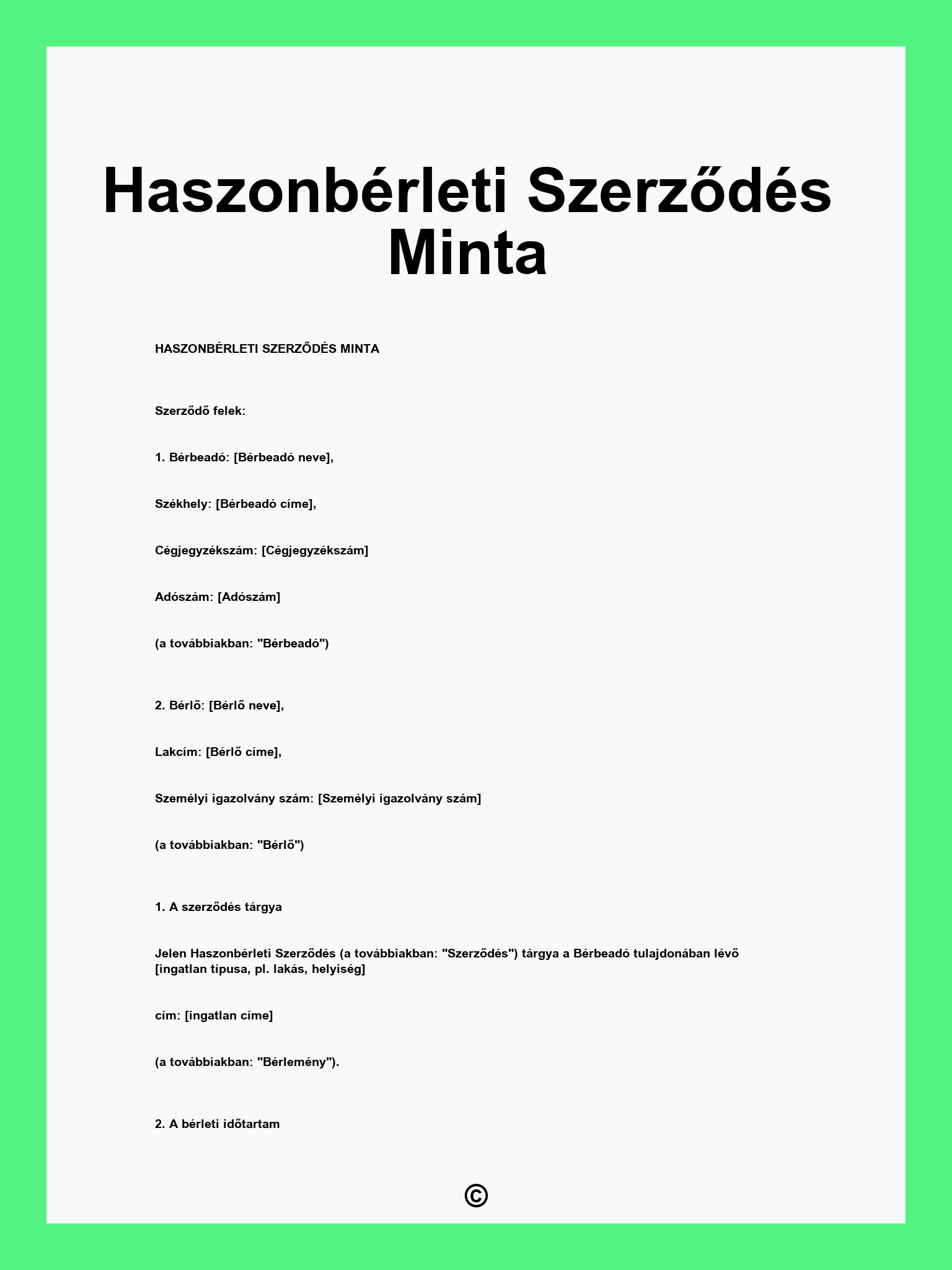 Haszonbérleti Szerződés Minta