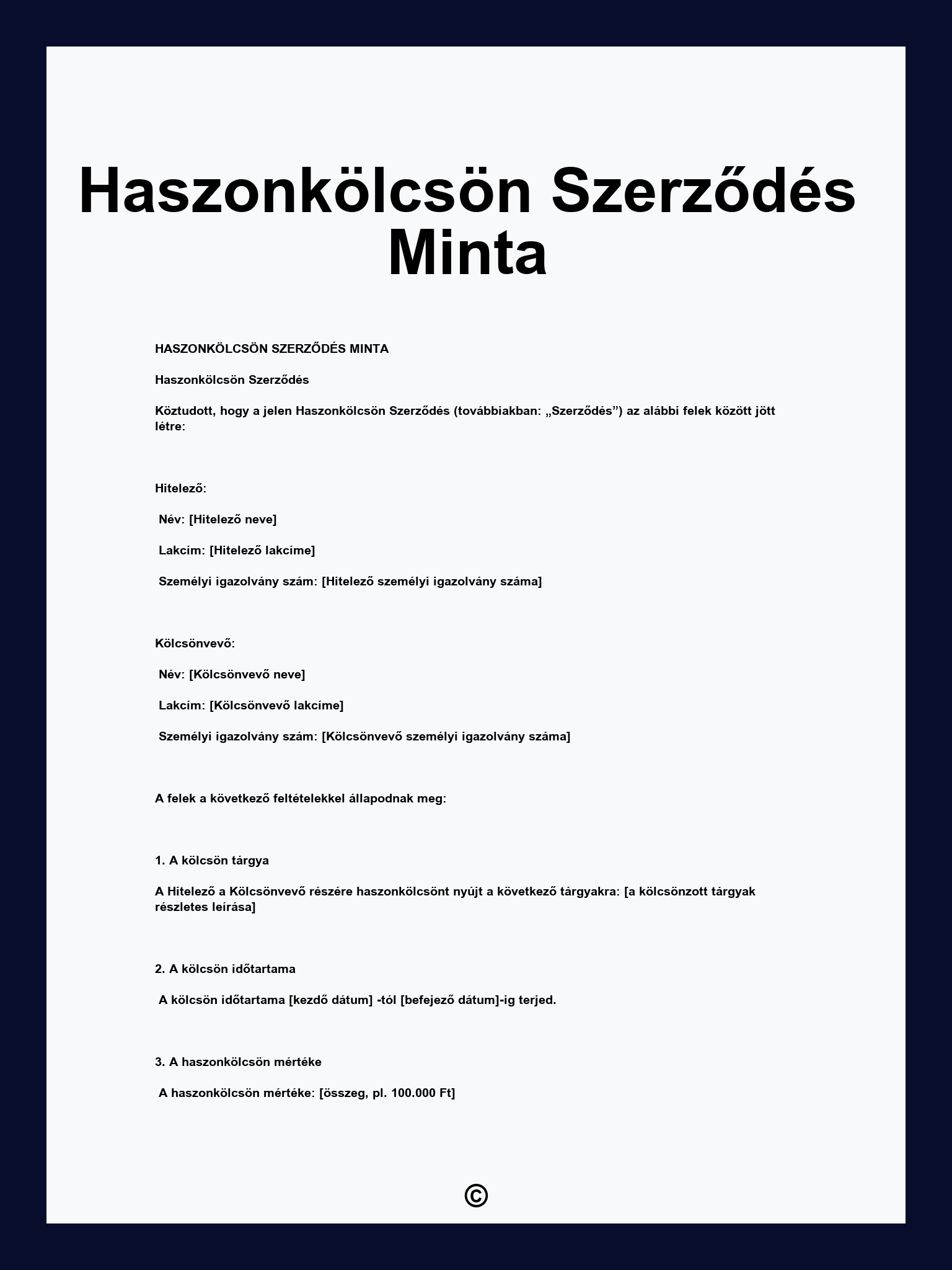 Haszonkölcsön Szerződés Minta