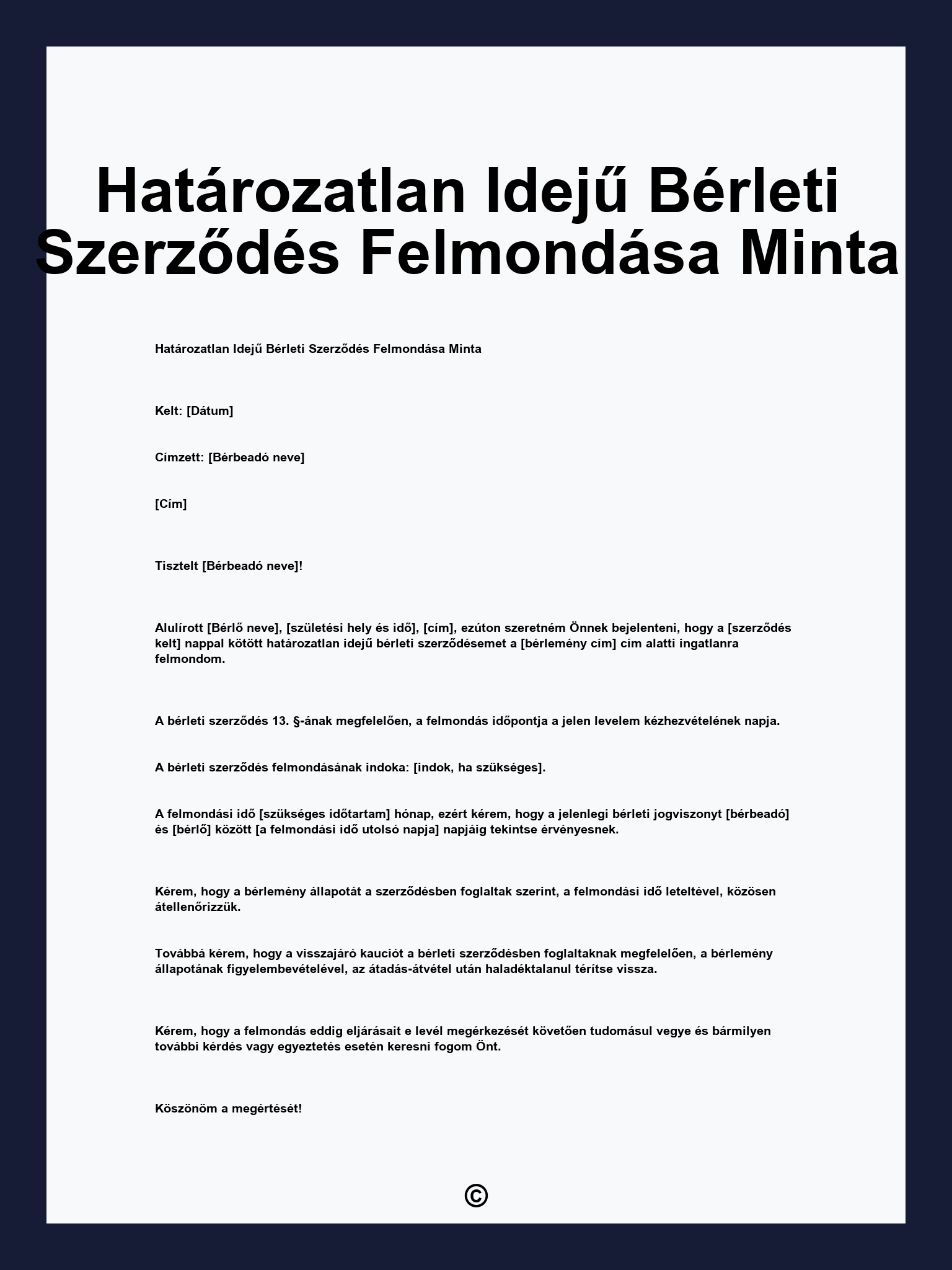 Határozatlan Idejű Bérleti Szerződés Felmondása Minta