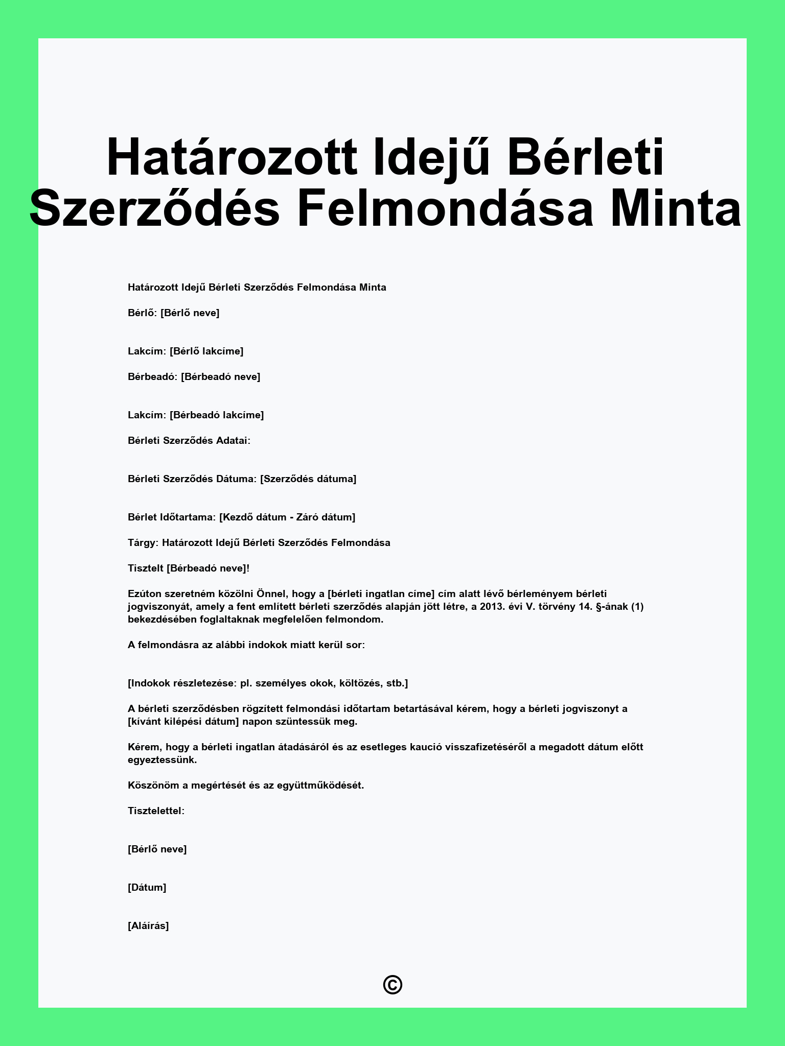 Határozott Idejű Bérleti Szerződés Felmondása Minta