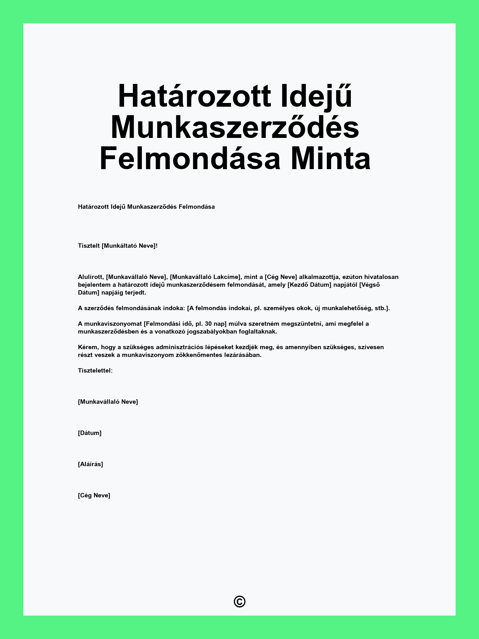 Határozott Idejű Munkaszerződés Felmondása Minta