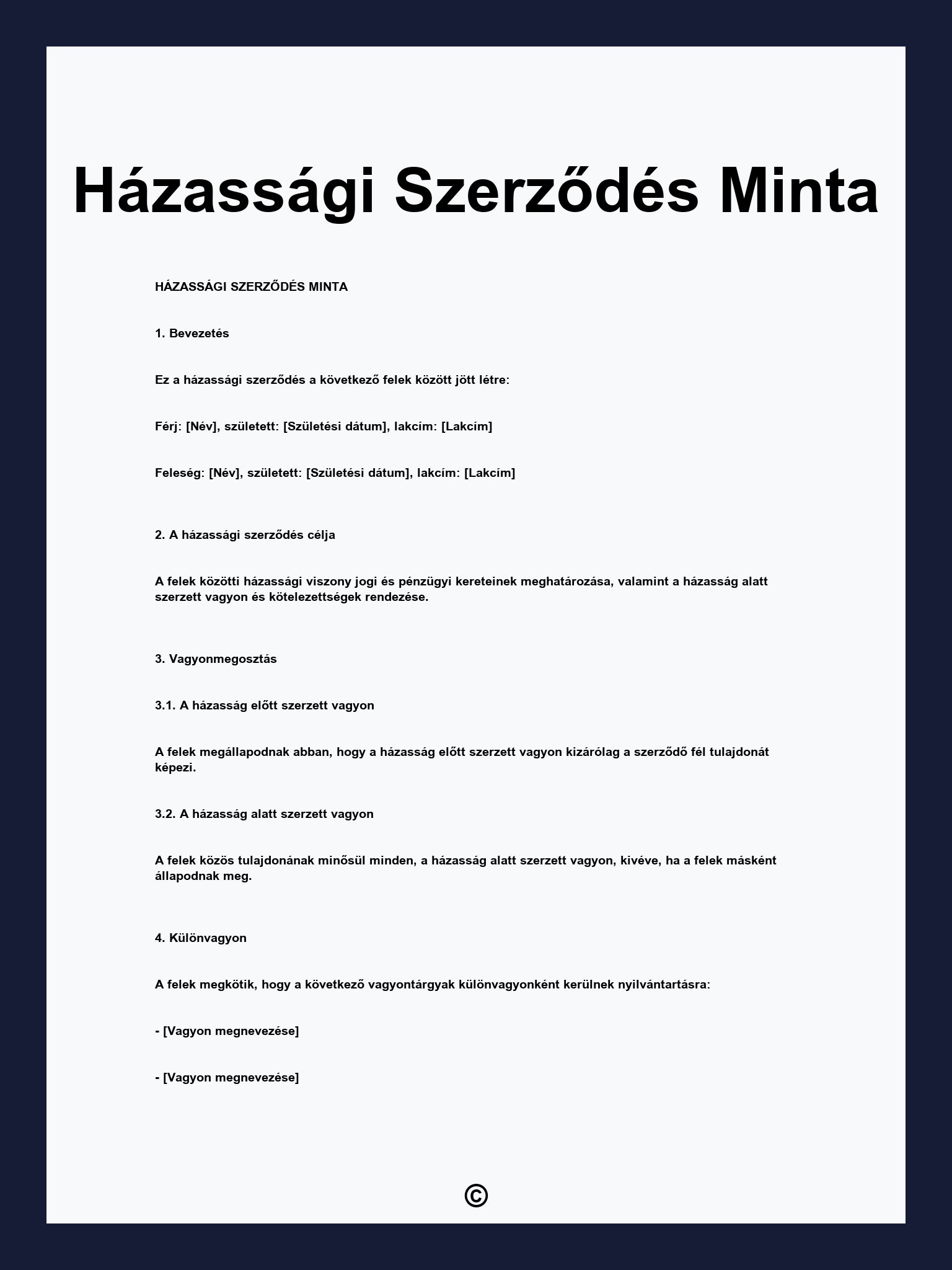 Házassági Szerződés Minta