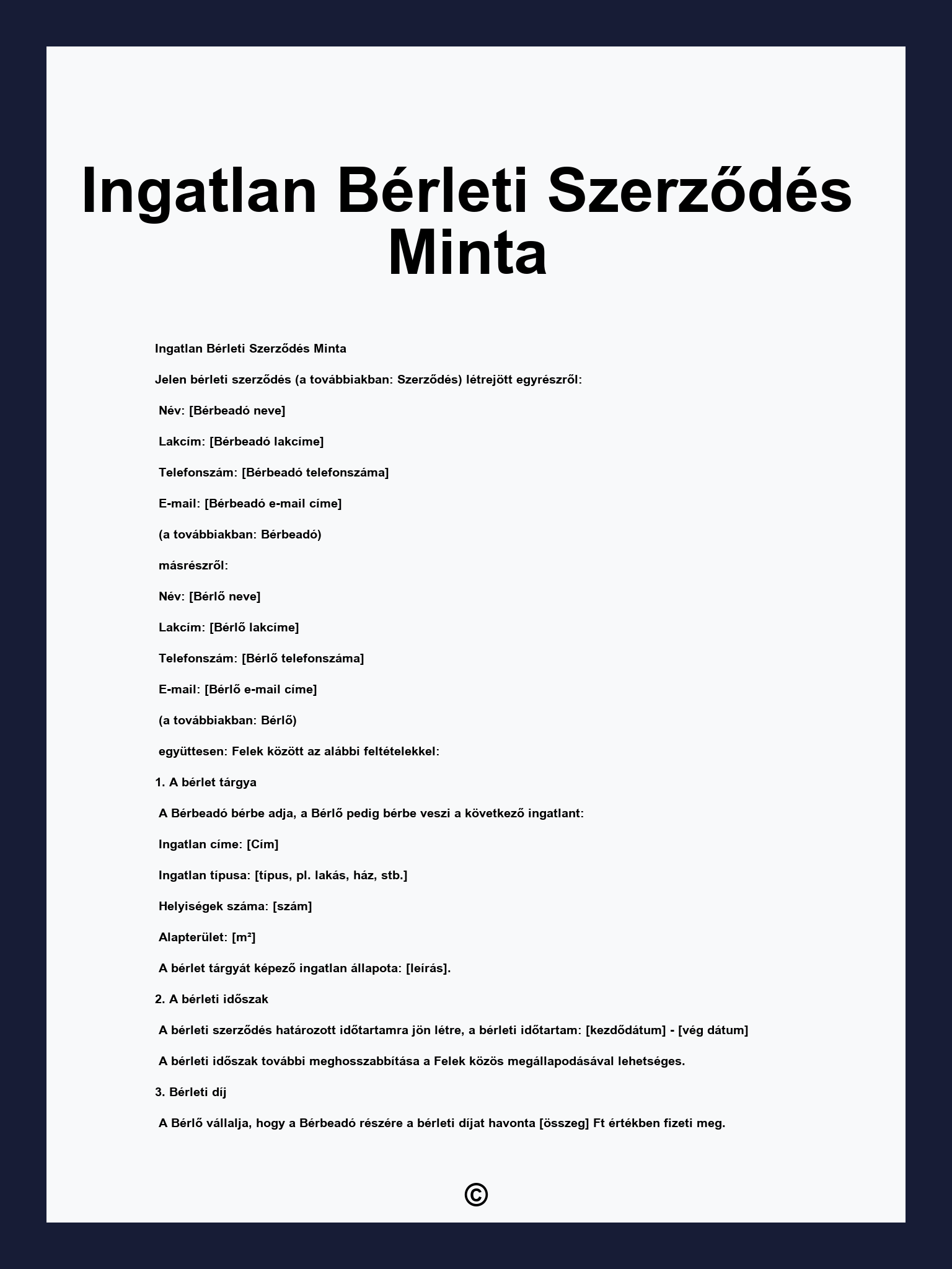 Ingatlan Bérleti Szerződés Minta
