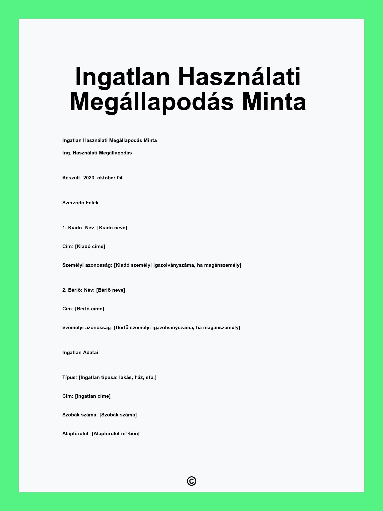 Ingatlan Használati Megállapodás Minta