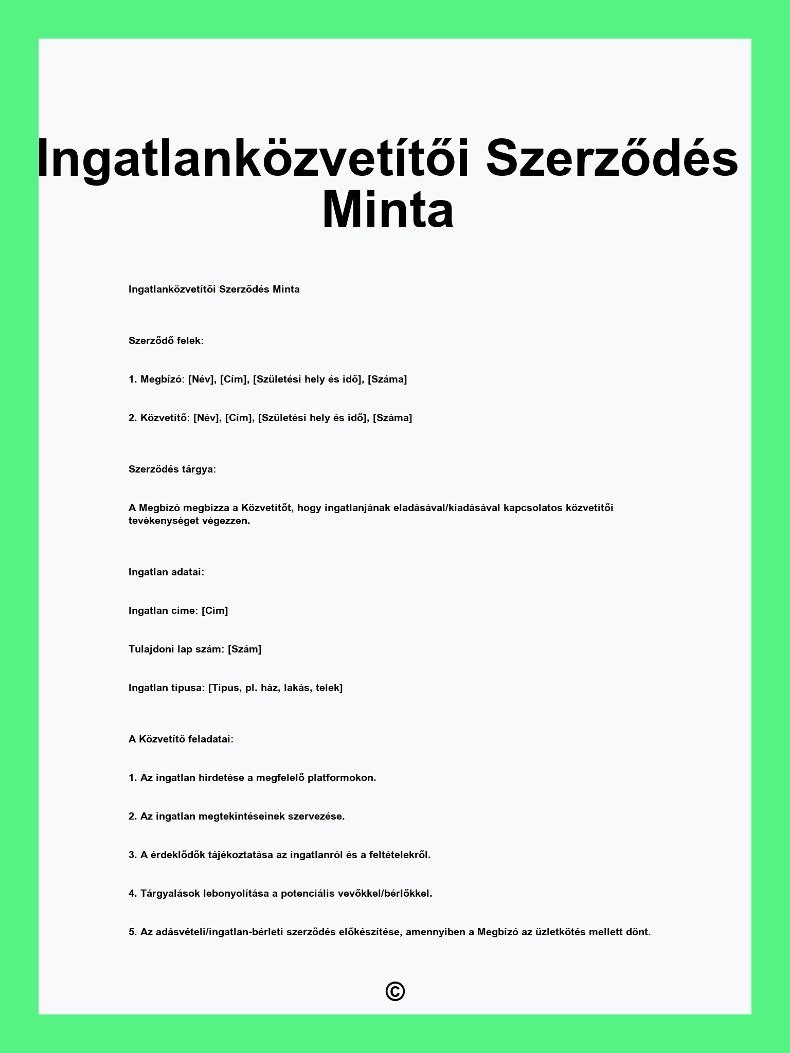 Ingatlanközvetítői Szerződés Minta