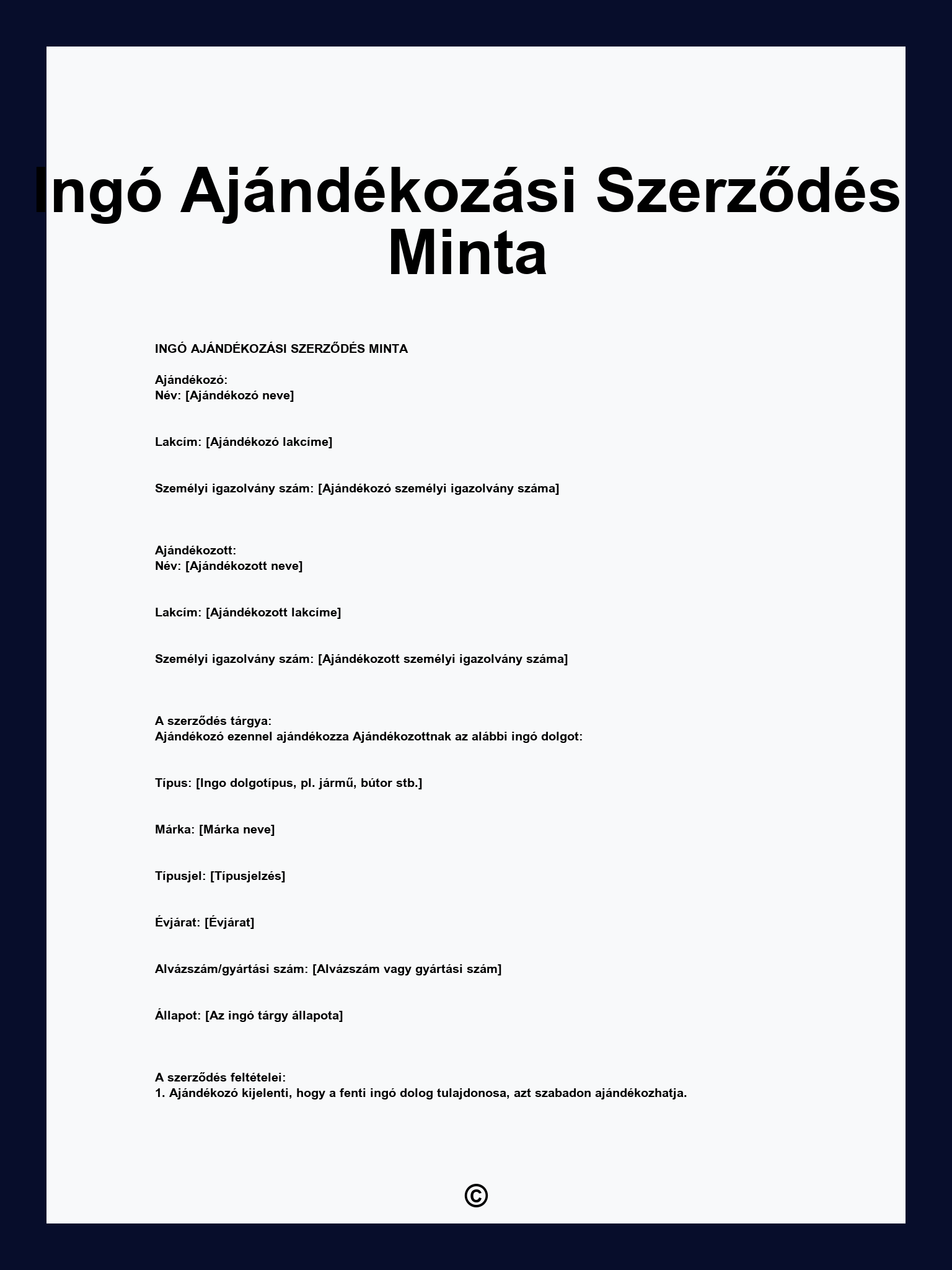 Ingó Ajándékozási Szerződés Minta