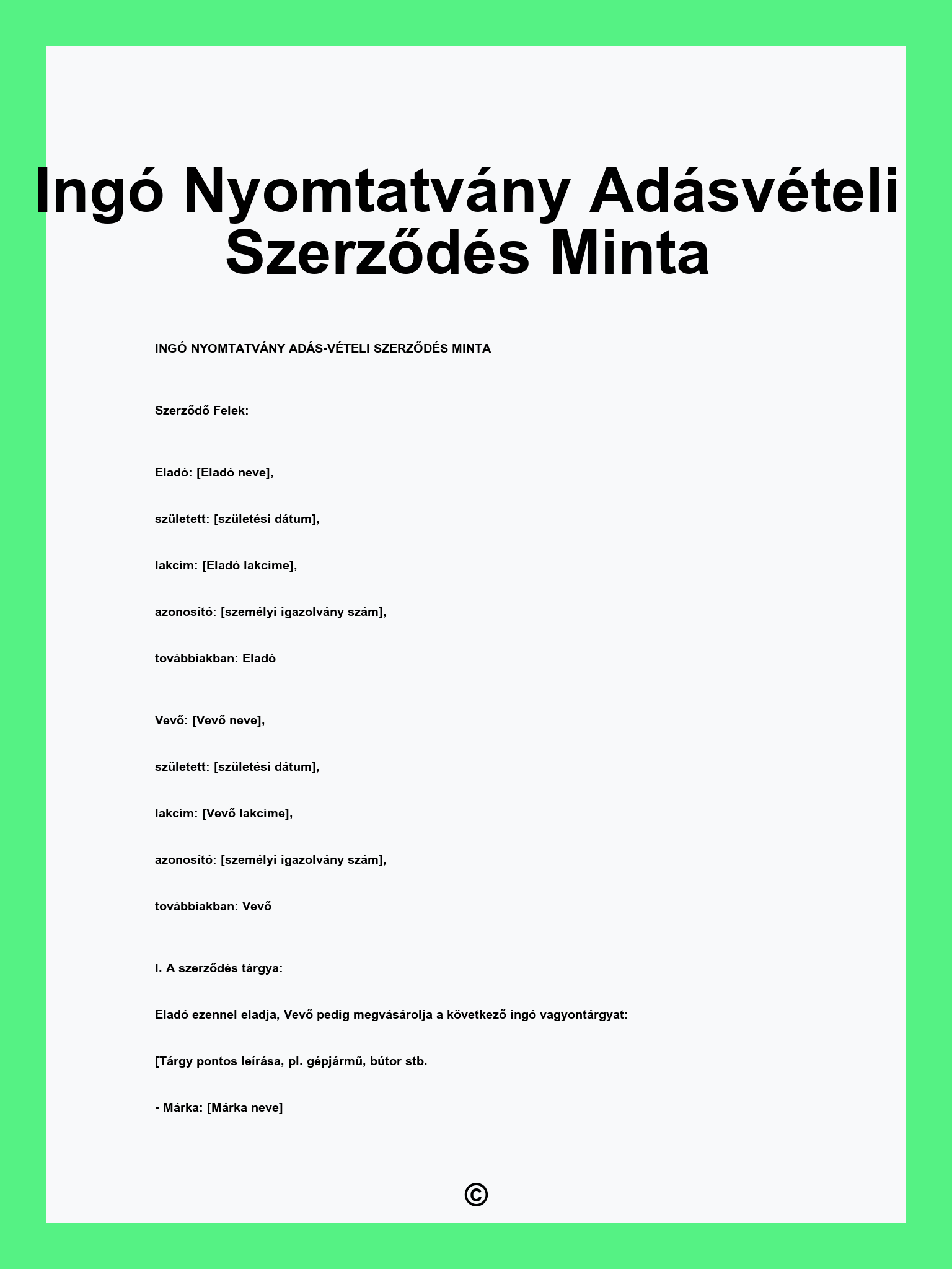 Ingó Nyomtatvány Adásvételi Szerződés Minta